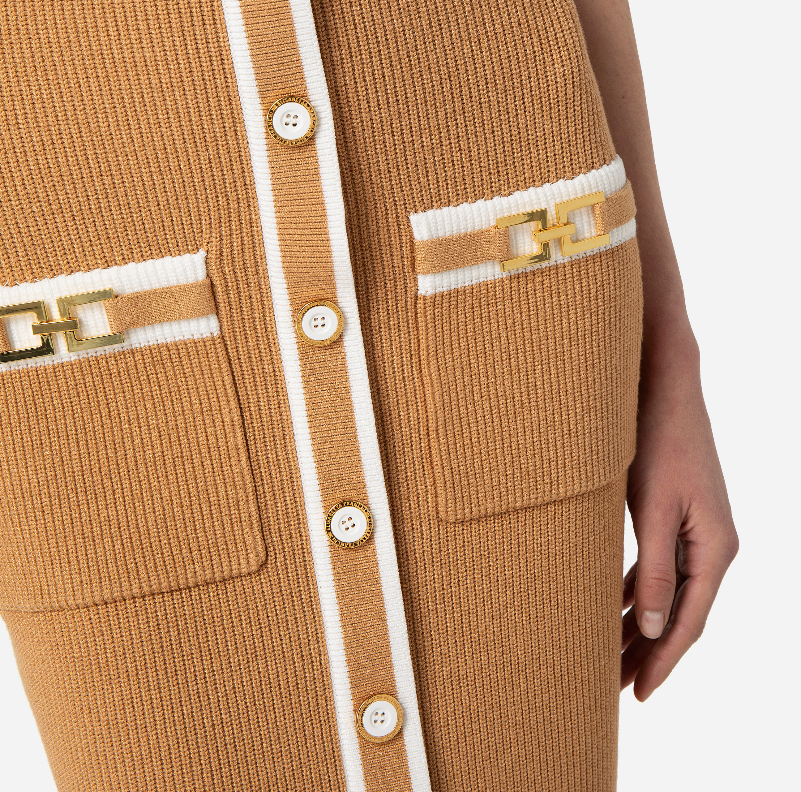 Vestido tubo de punto con corchetes de logotipo - Elisabetta Franchi