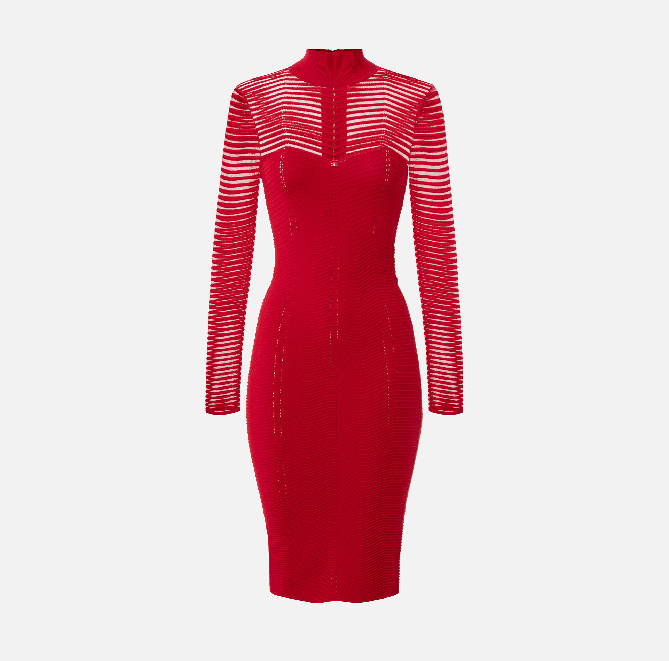 Viscose midi dress with herringbone pattern - Elisabetta Franchi