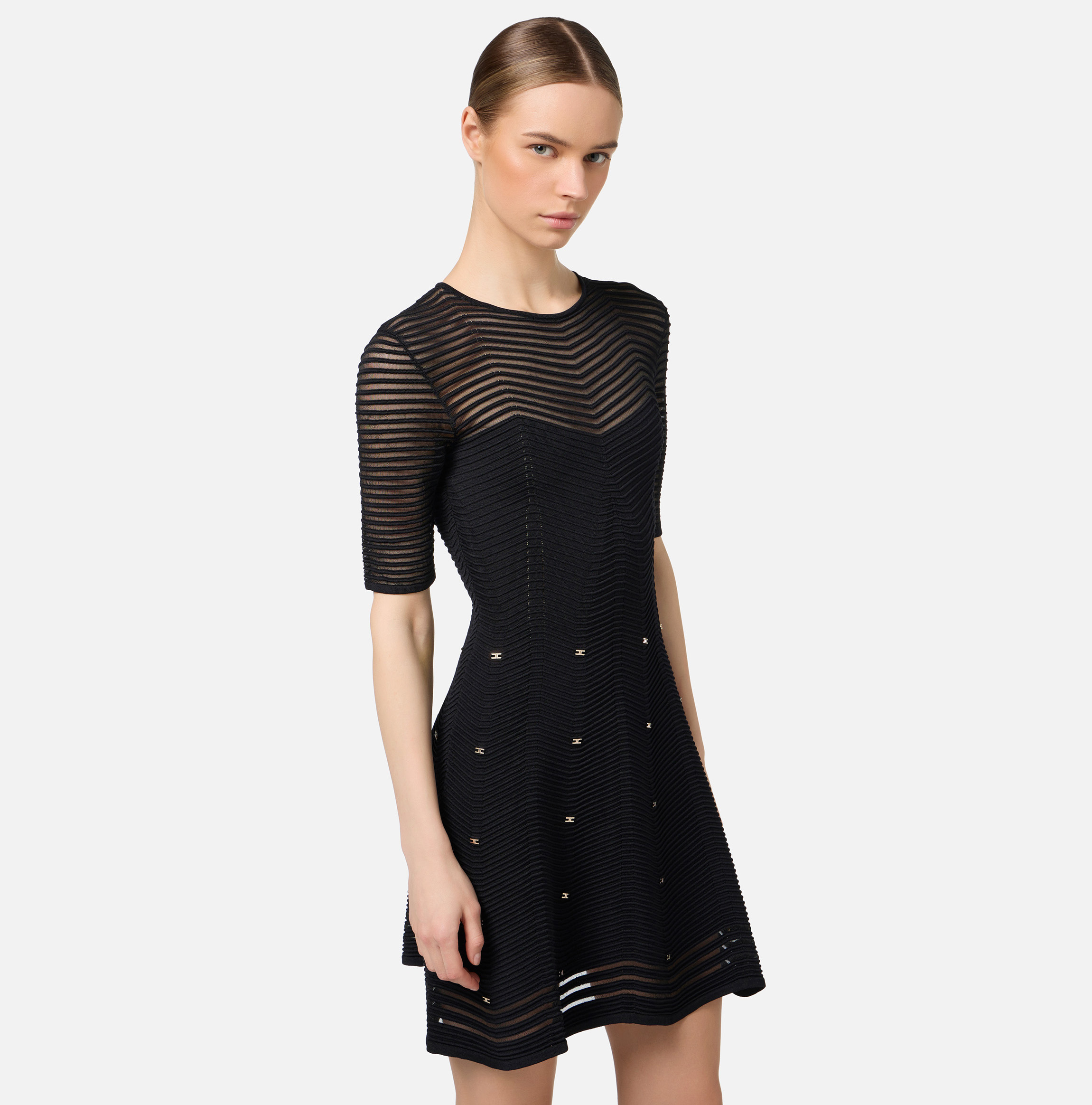 Herringbone pattern mini-dress in viscose fabric with studs - Elisabetta Franchi