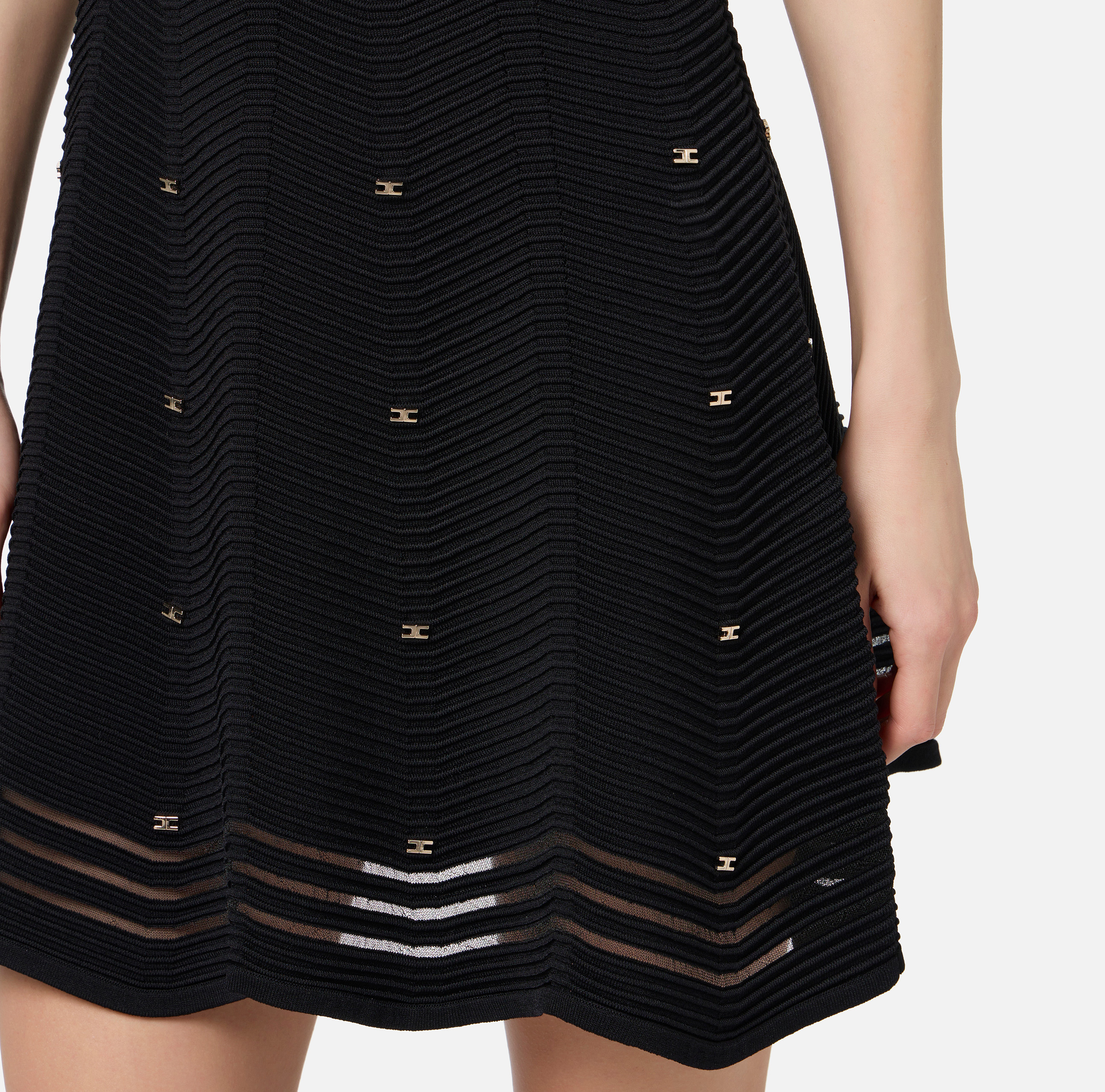 Herringbone pattern mini-dress in viscose fabric with studs - Elisabetta Franchi