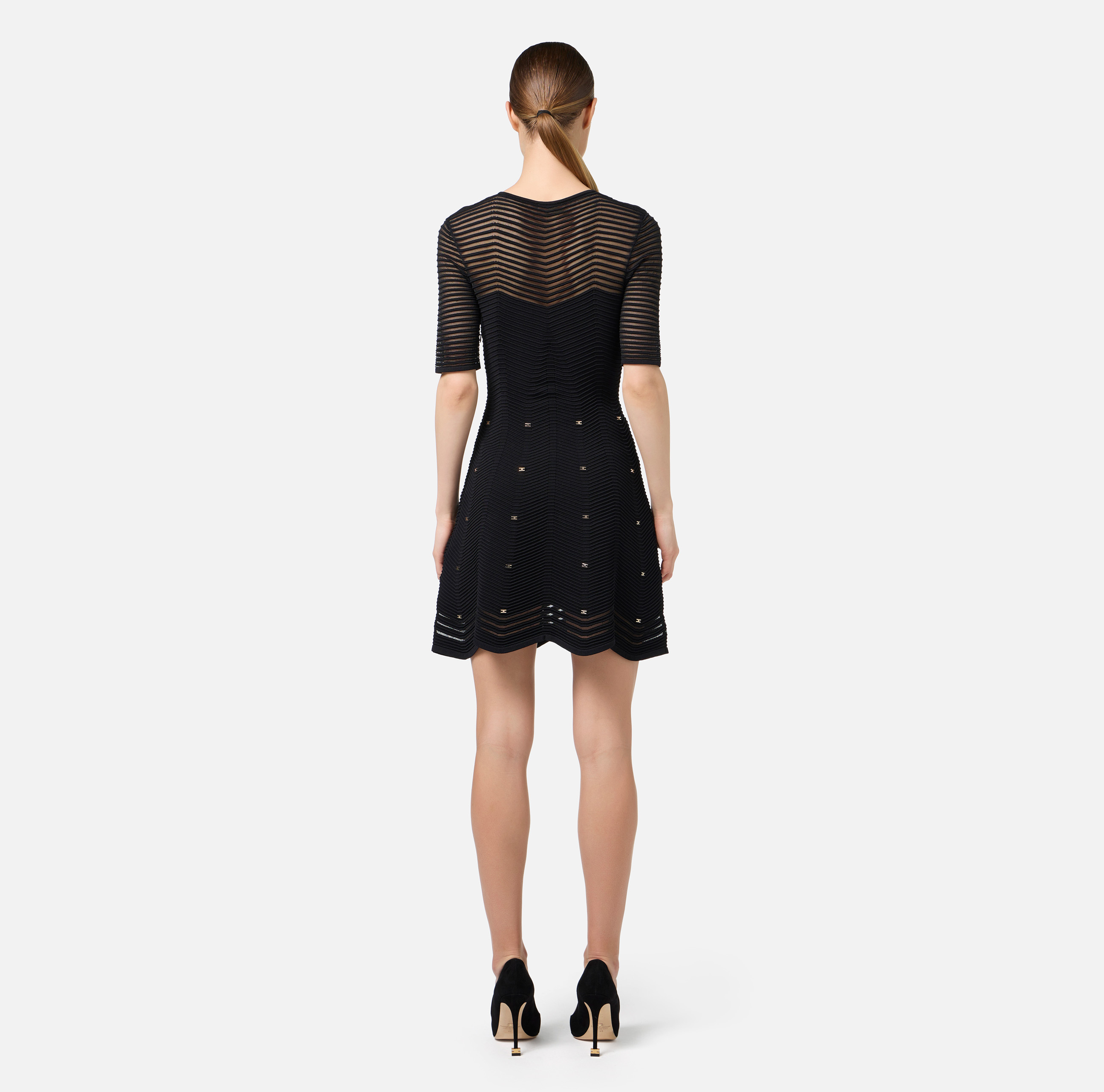 Herringbone pattern mini-dress in viscose fabric with studs - Elisabetta Franchi