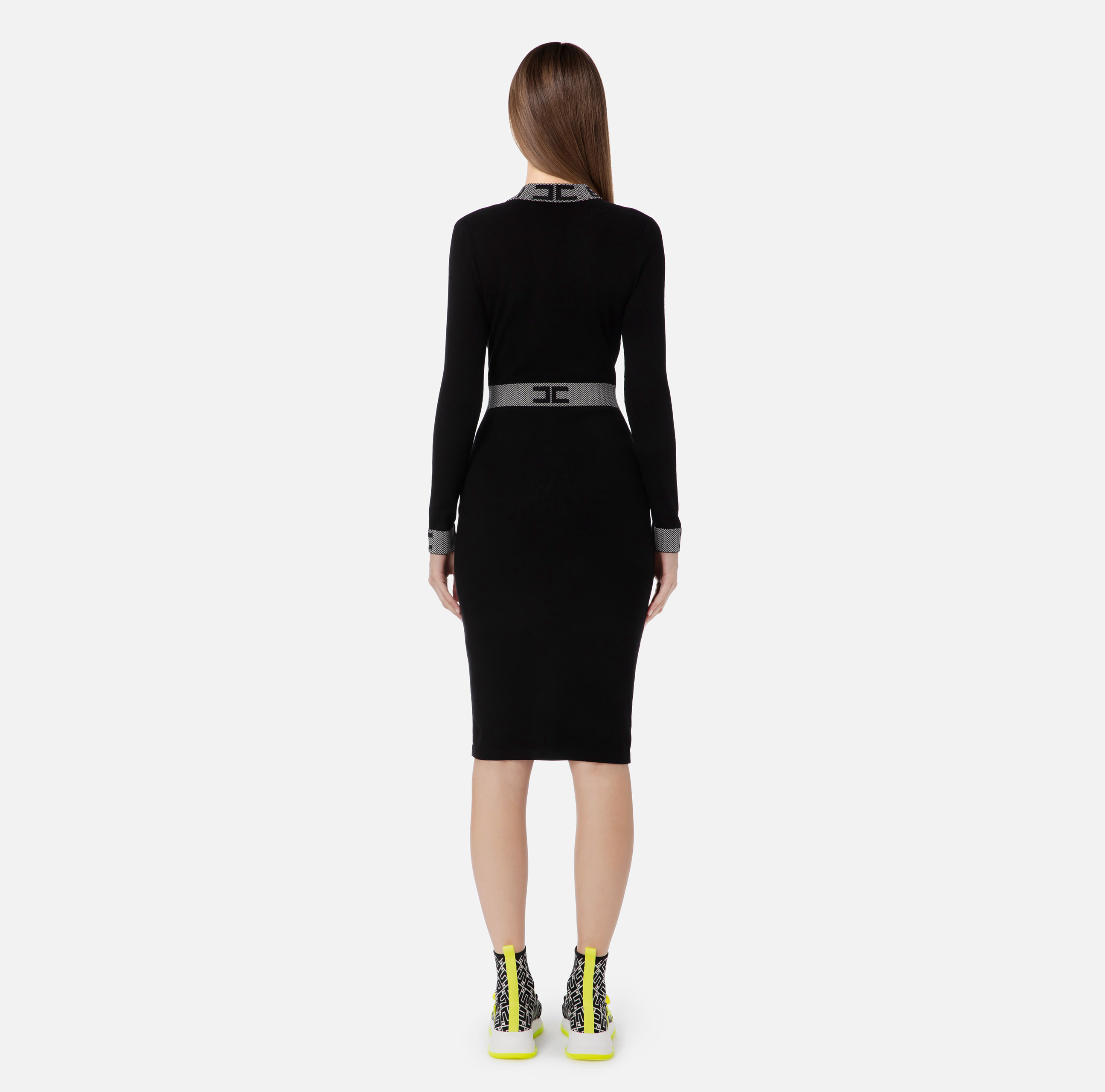 Vestido camisero de punto con aplicaciones del logotipo - Elisabetta Franchi
