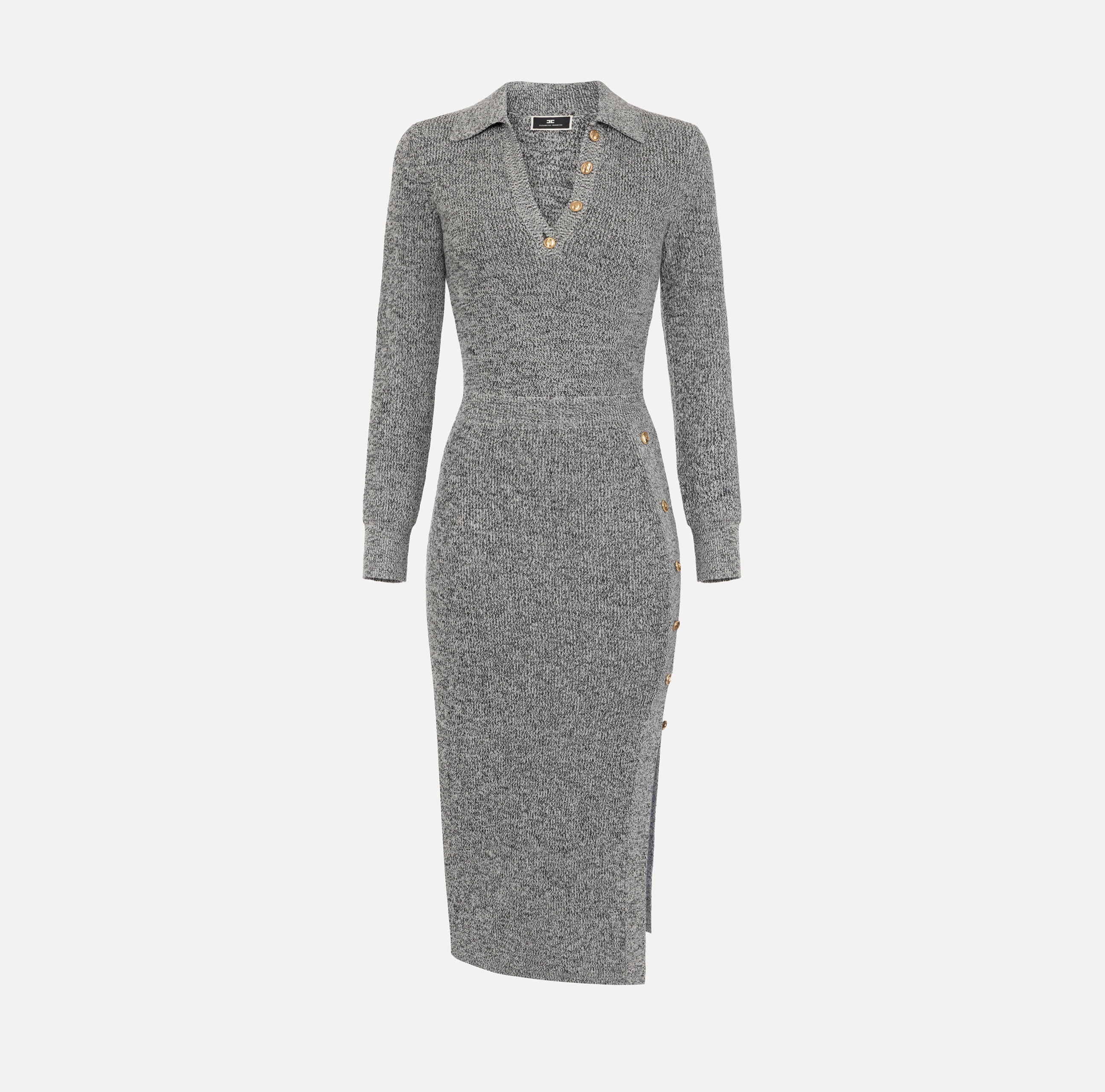 Mouliné wool midi dress with logo patch - ABBIGLIAMENTO - Elisabetta Franchi