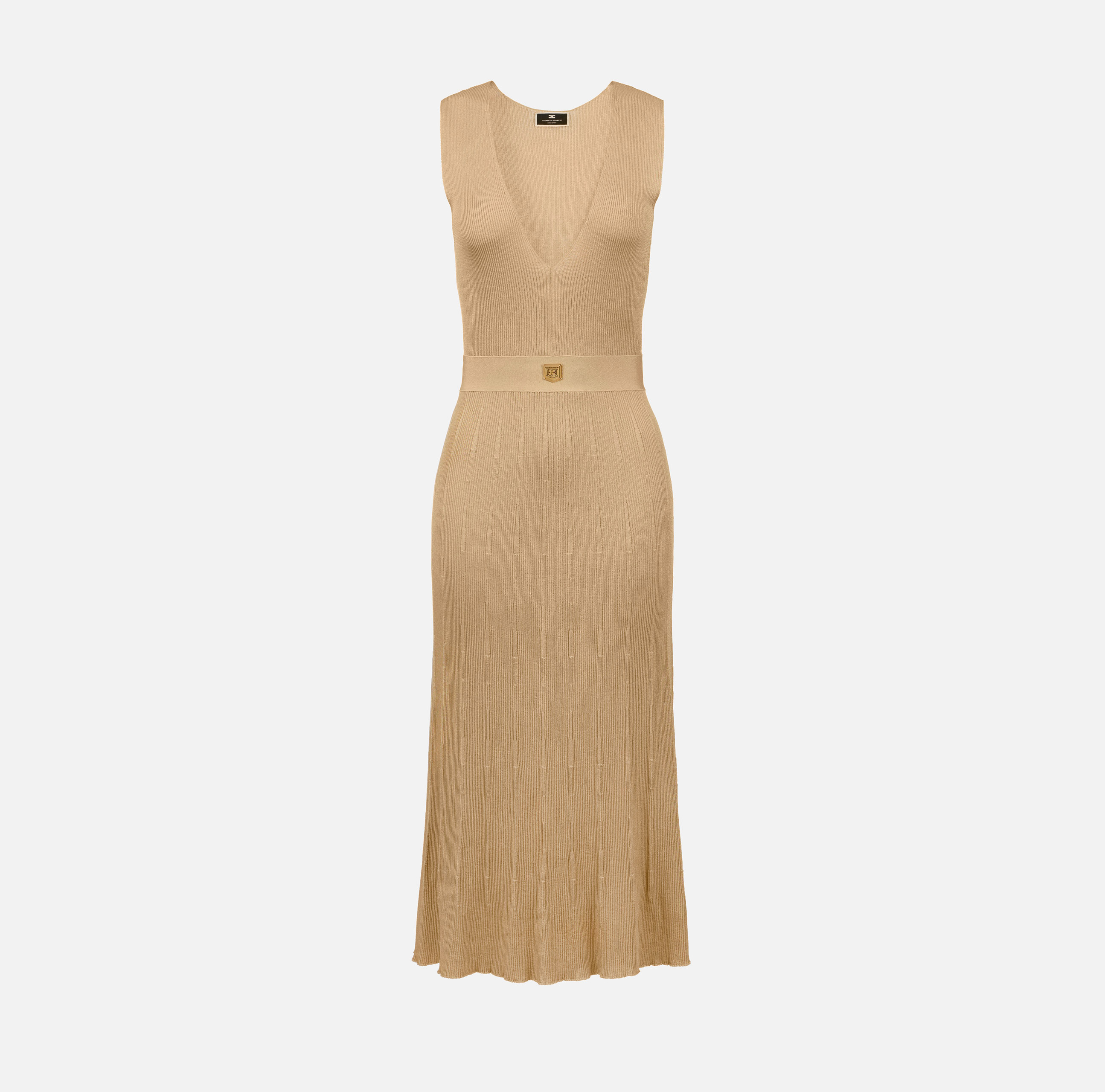 Robe midi en viscose côtelée plissée - Elisabetta Franchi