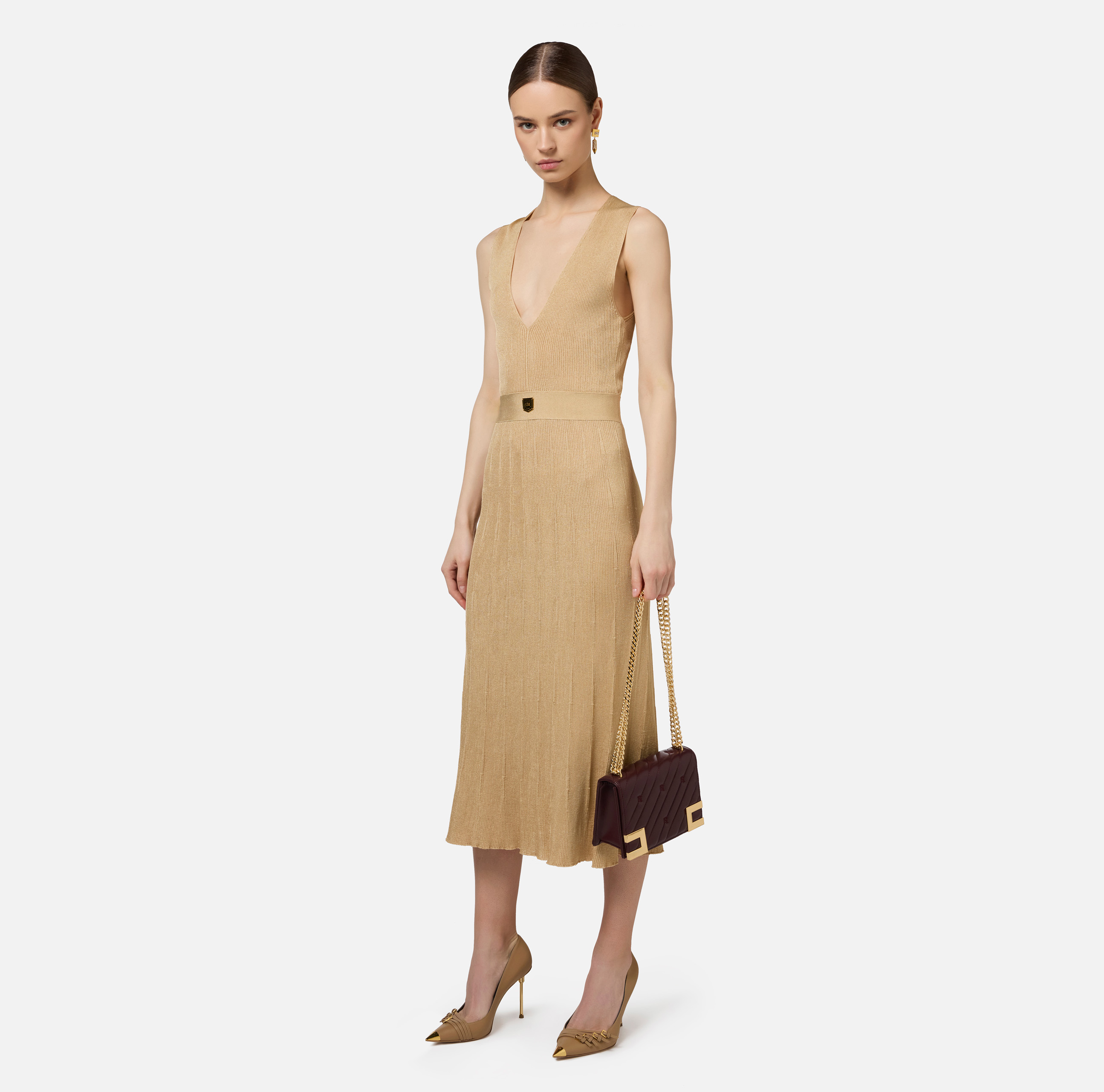 Midi-jurk van viscose met geplooid ribeffect - Elisabetta Franchi