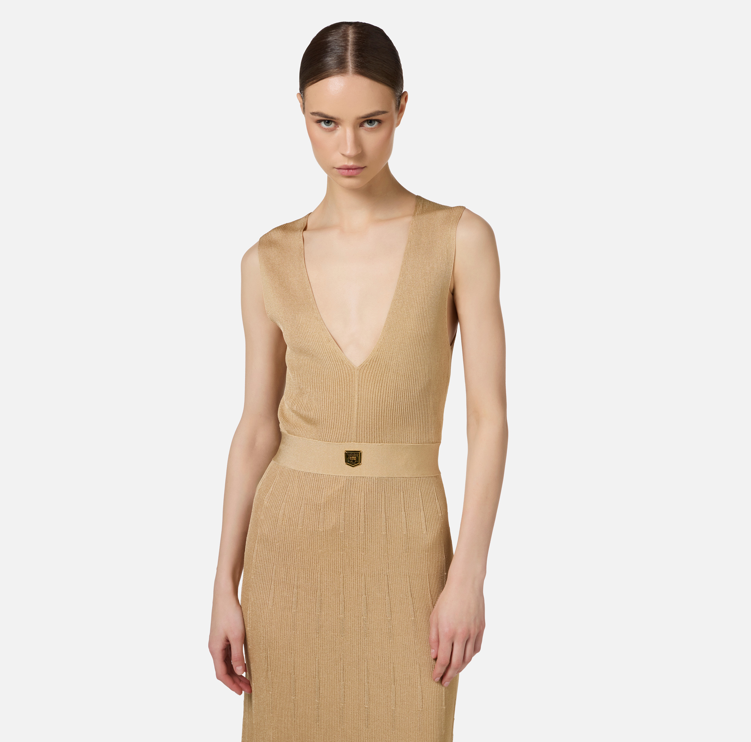 Midi-jurk van viscose met geplooid ribeffect - Elisabetta Franchi