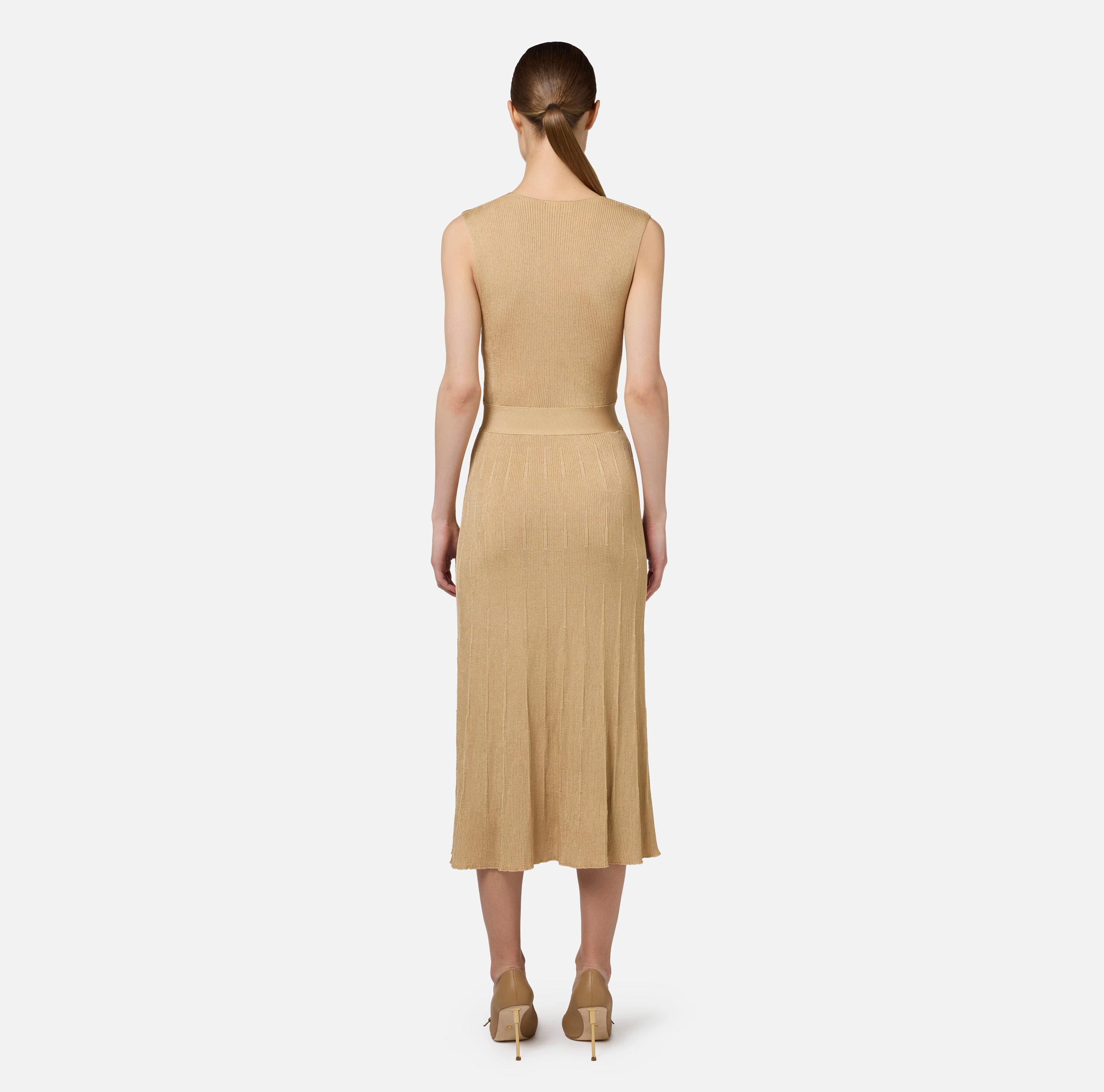 Vestido midi de viscosa de canalé plisado - Elisabetta Franchi