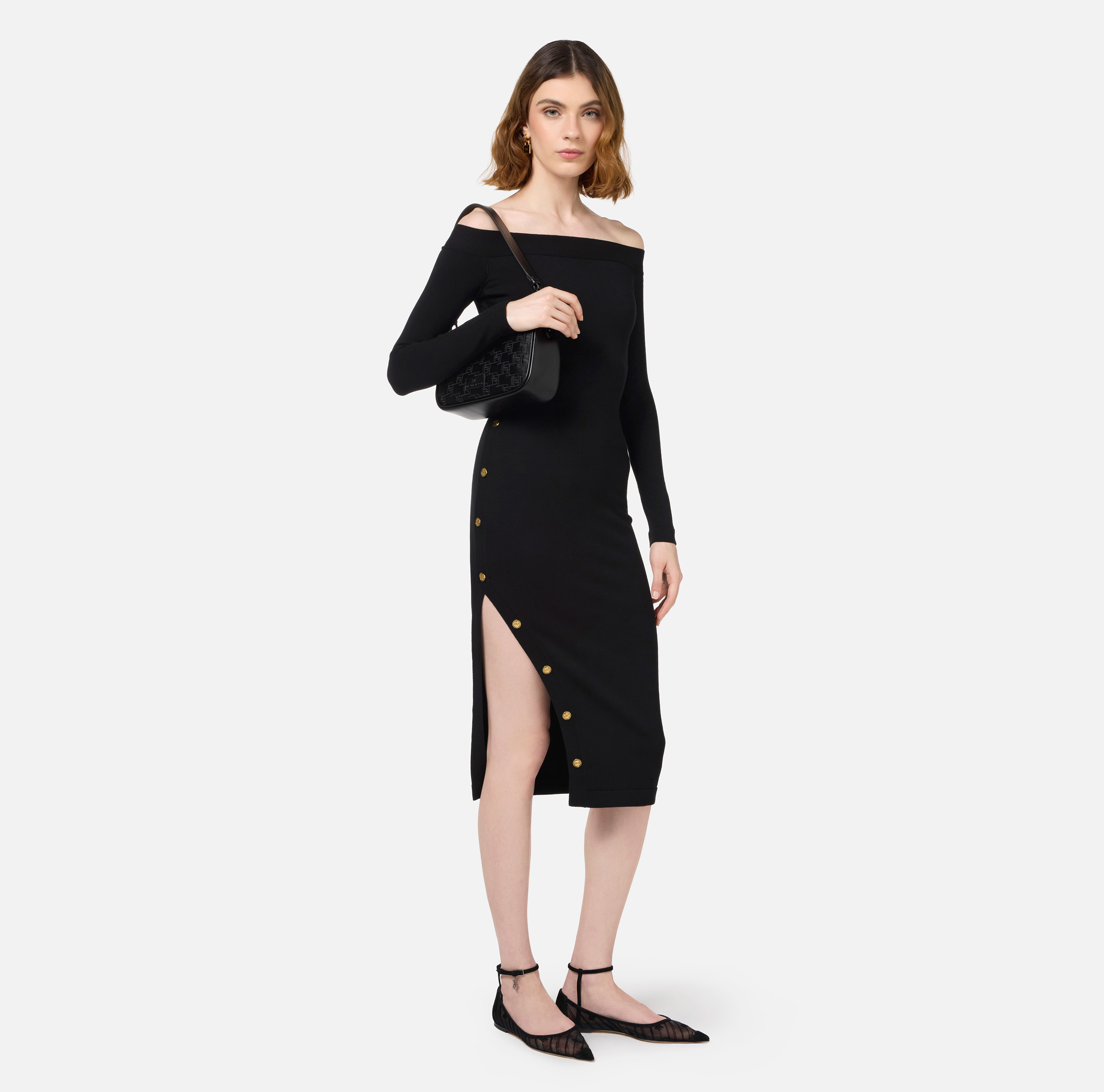 Robe midi en viscose avec boutons sur la fente - Elisabetta Franchi