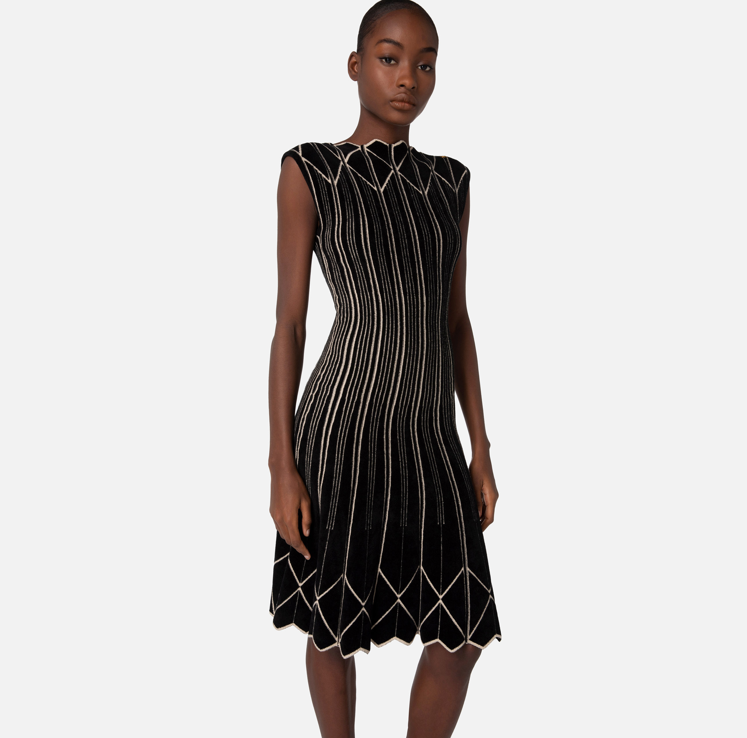 Sukienka midi z tkaniny szenilowej, z geometrycznym wzorem - Elisabetta Franchi