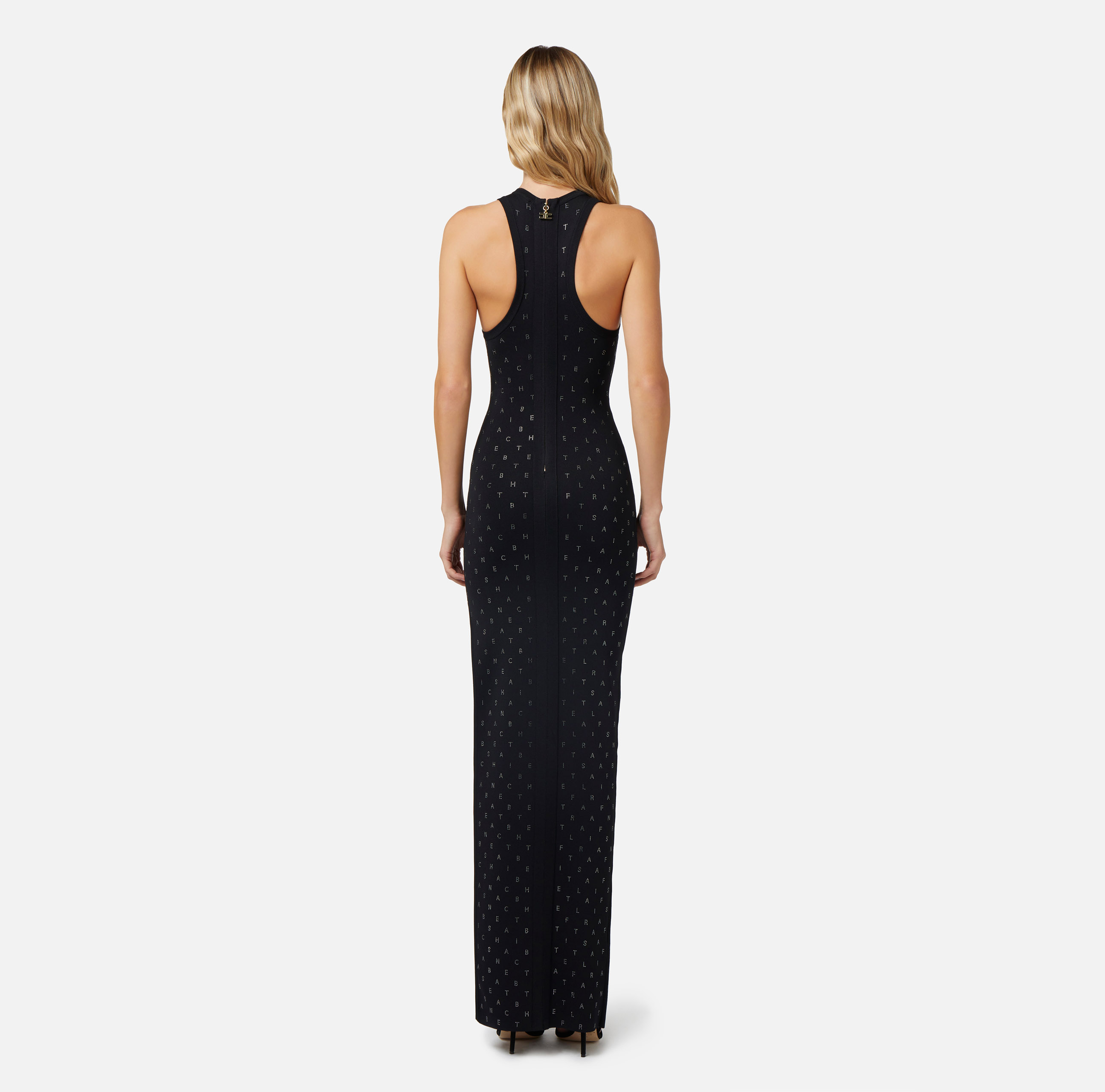 Red carpet dress in viscose with rhinestone lettering - Elisabetta Franchi