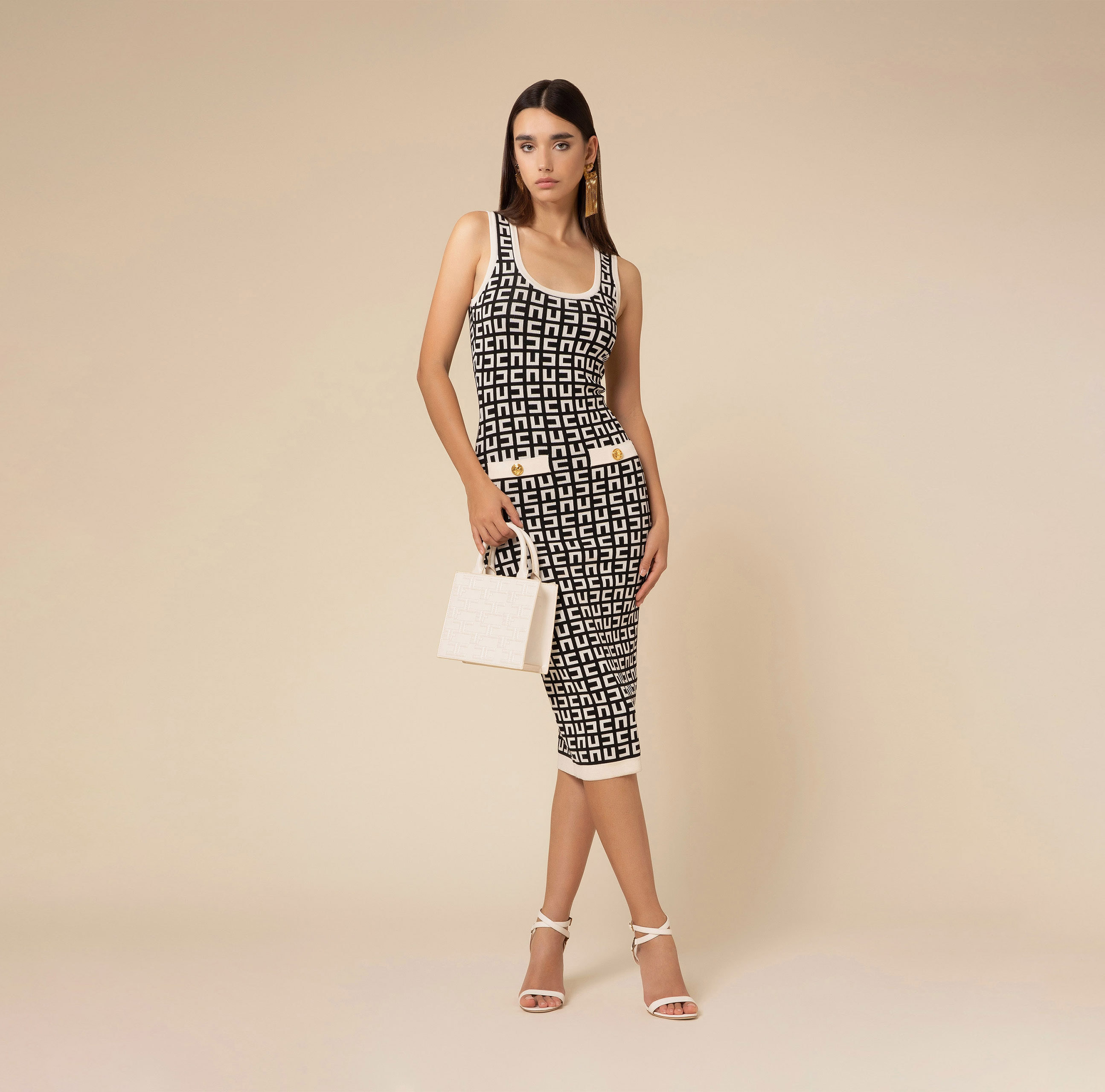 Calf-length dress with maze pattern - Elisabetta Franchi