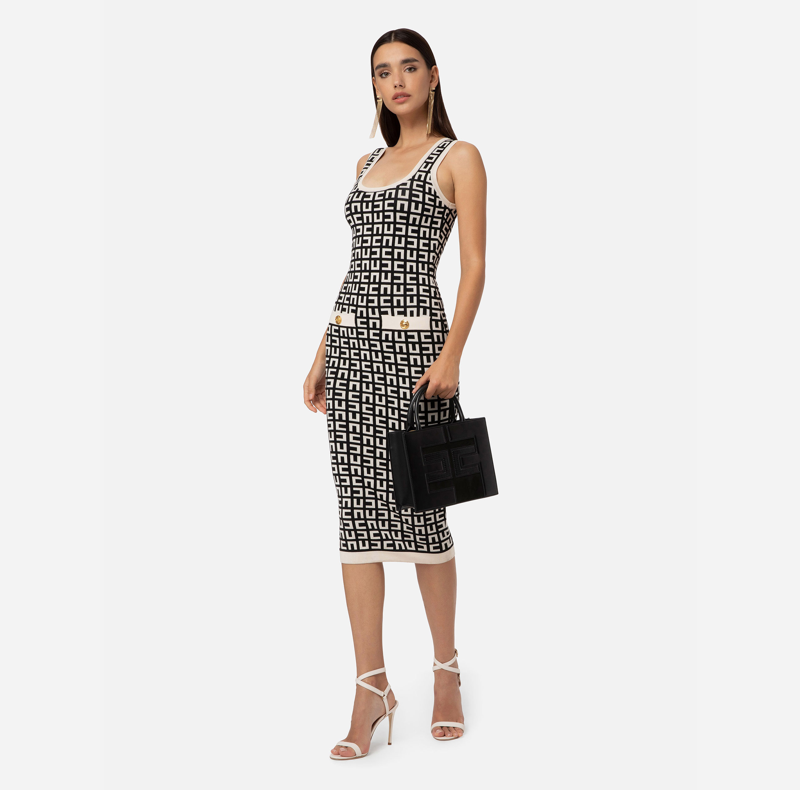 Calf-length dress with maze pattern - Elisabetta Franchi
