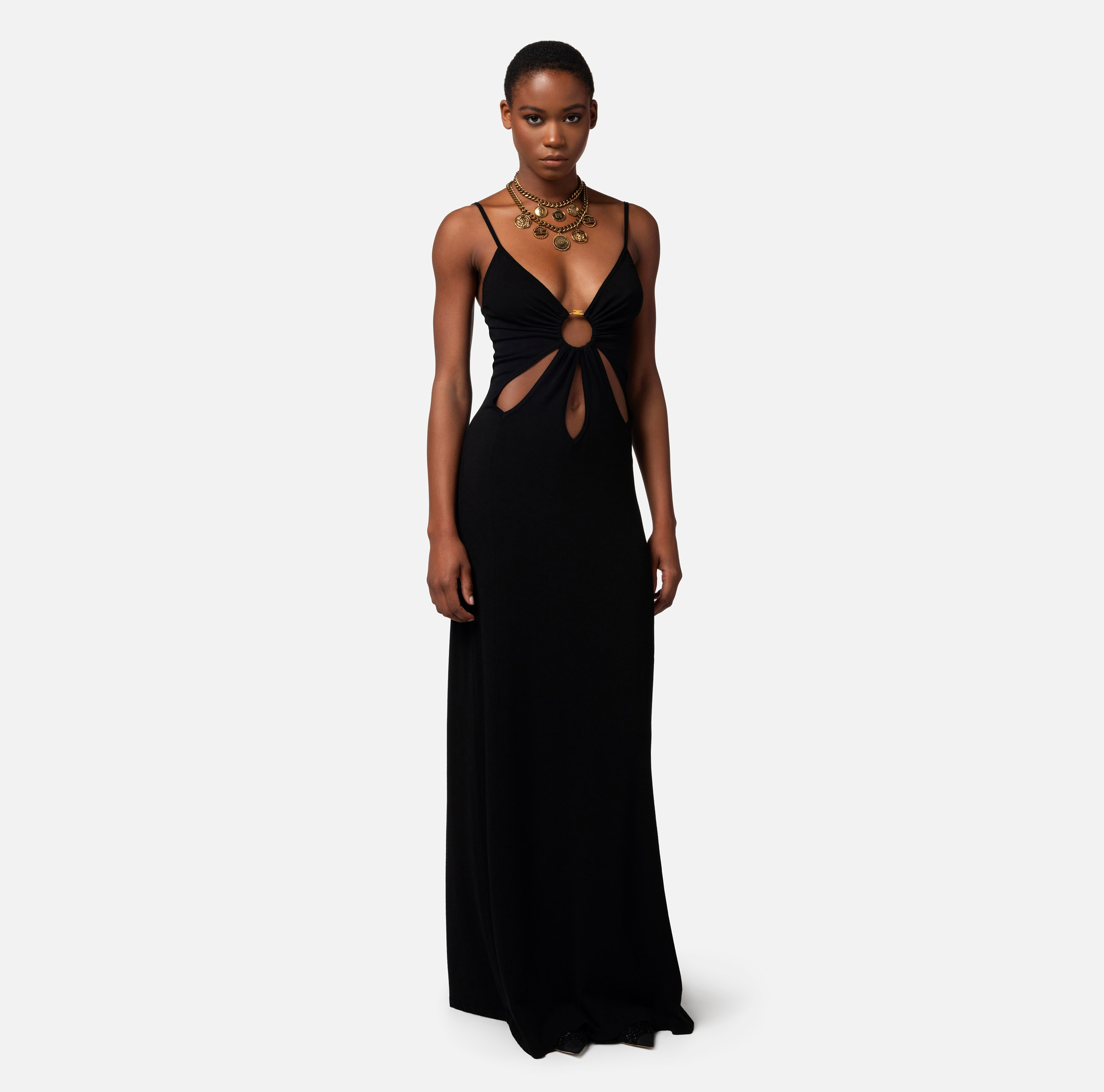 Red carpet dress in viscose fabric with ring - Elisabetta Franchi