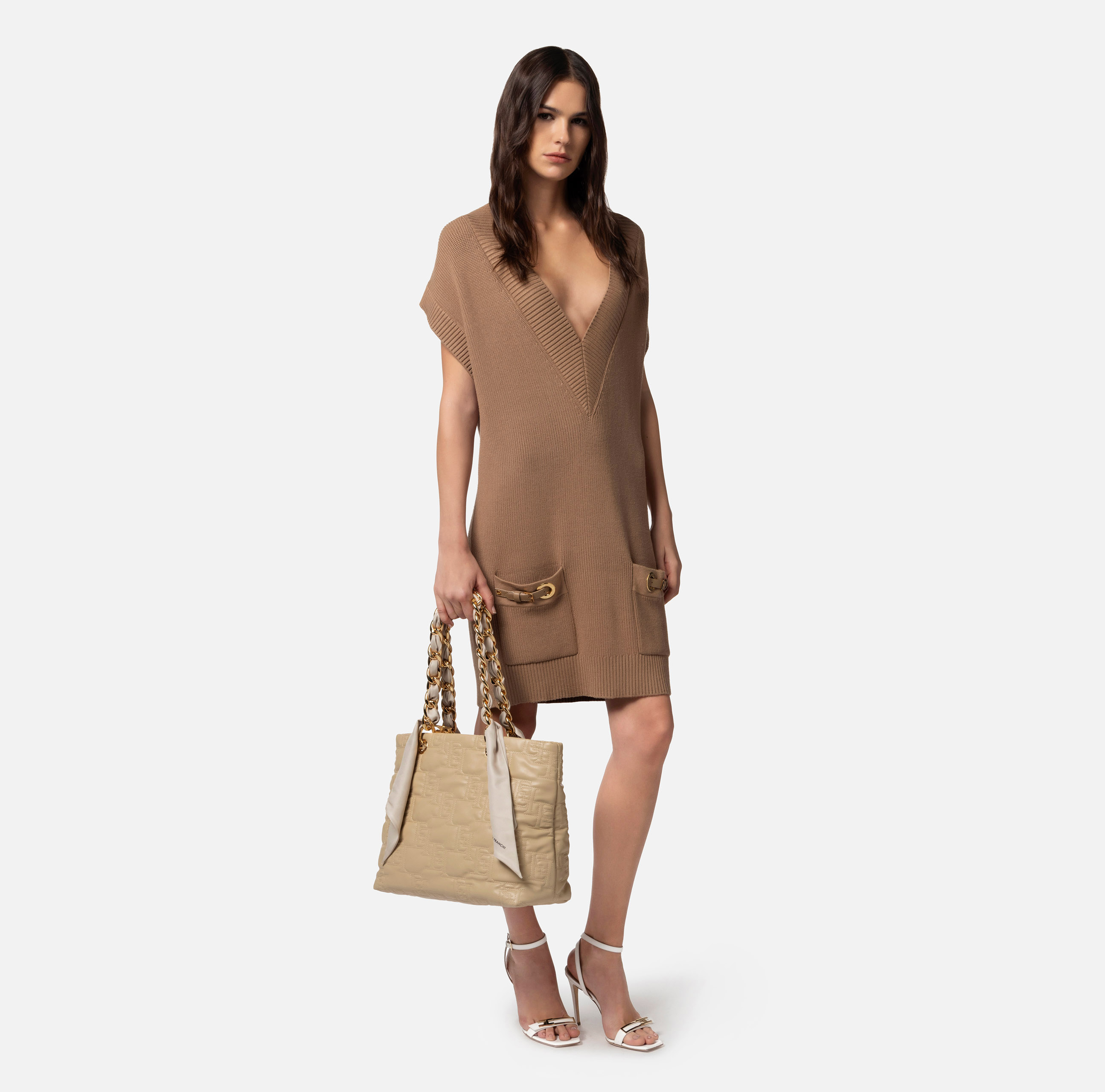 Viscose boxy mini-dress with straps on pockets - Elisabetta Franchi