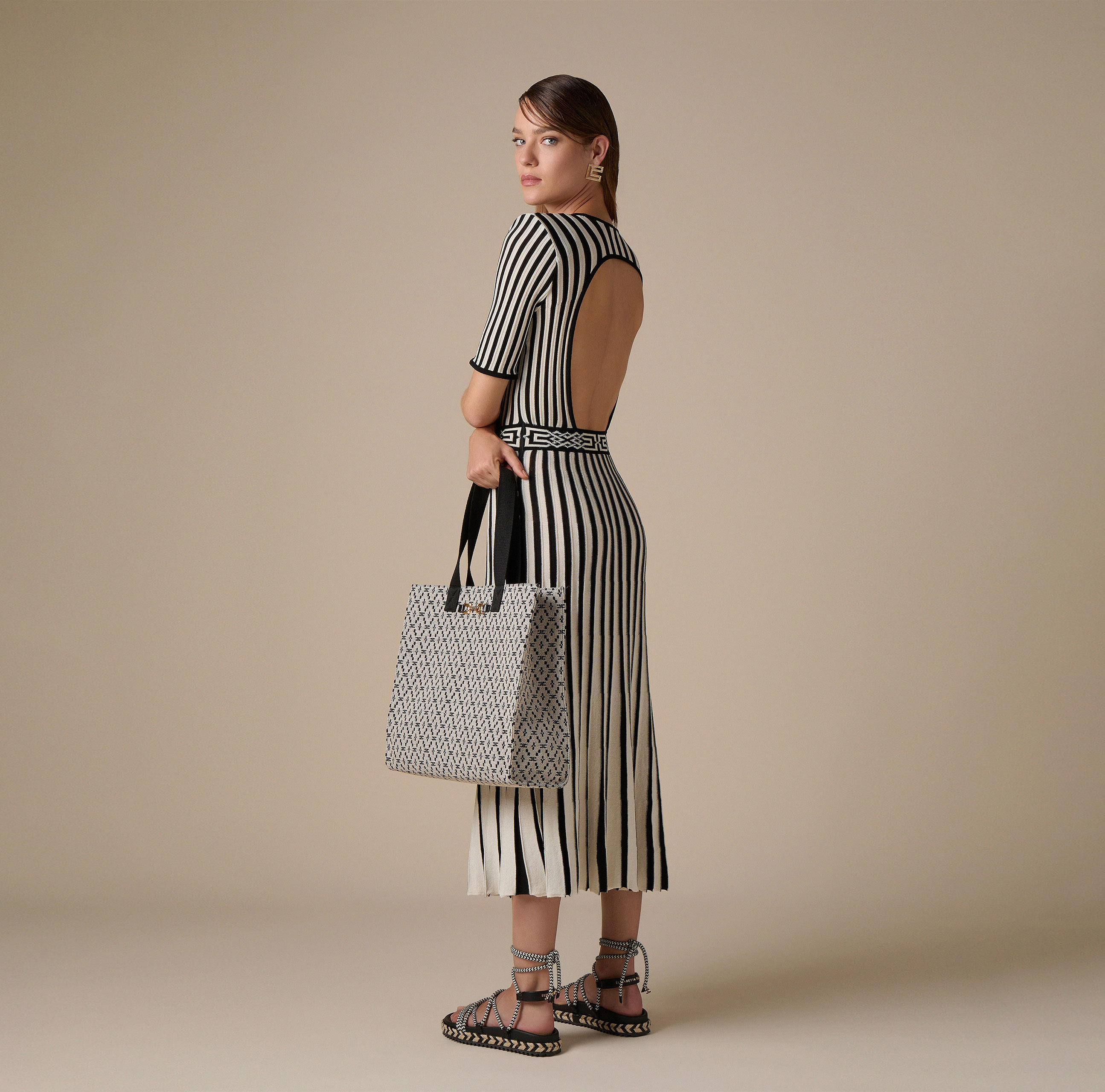 Midi dress with two-tone pleated skirt - Elisabetta Franchi