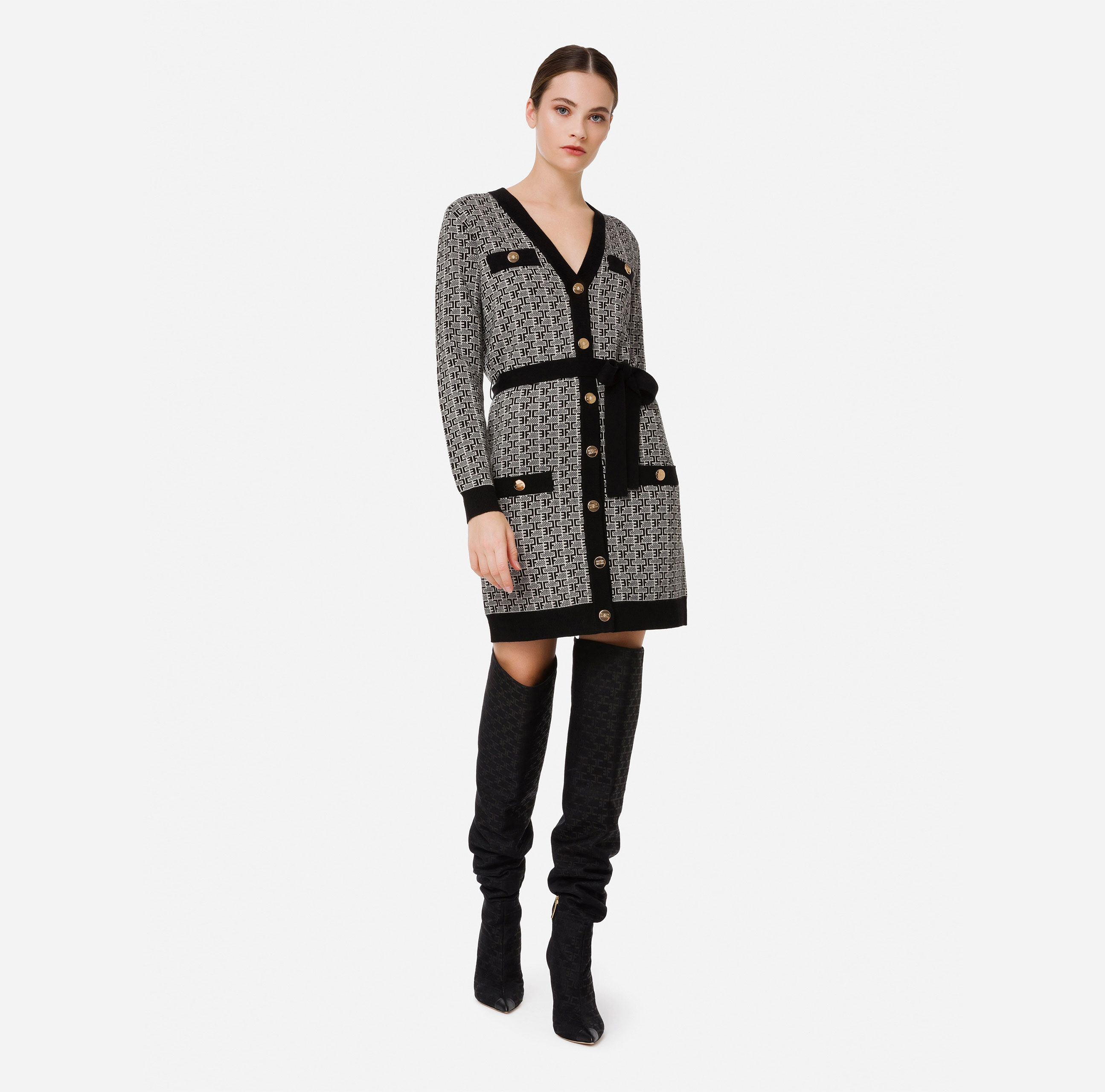 Long Knitted Cardigan With Monogram Lettering - Elisabetta Franchi