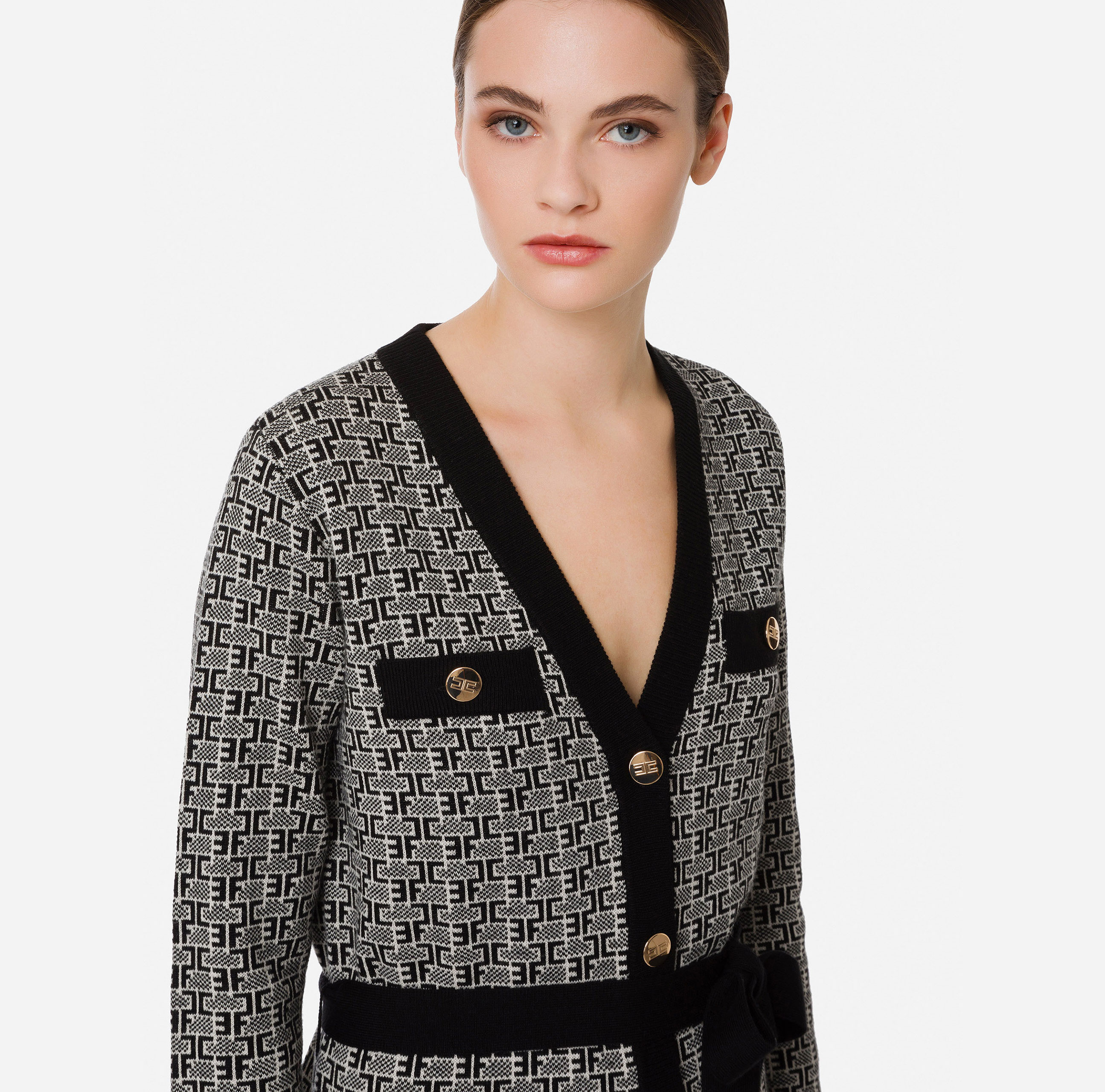 Long Knitted Cardigan With Monogram Lettering - Elisabetta Franchi