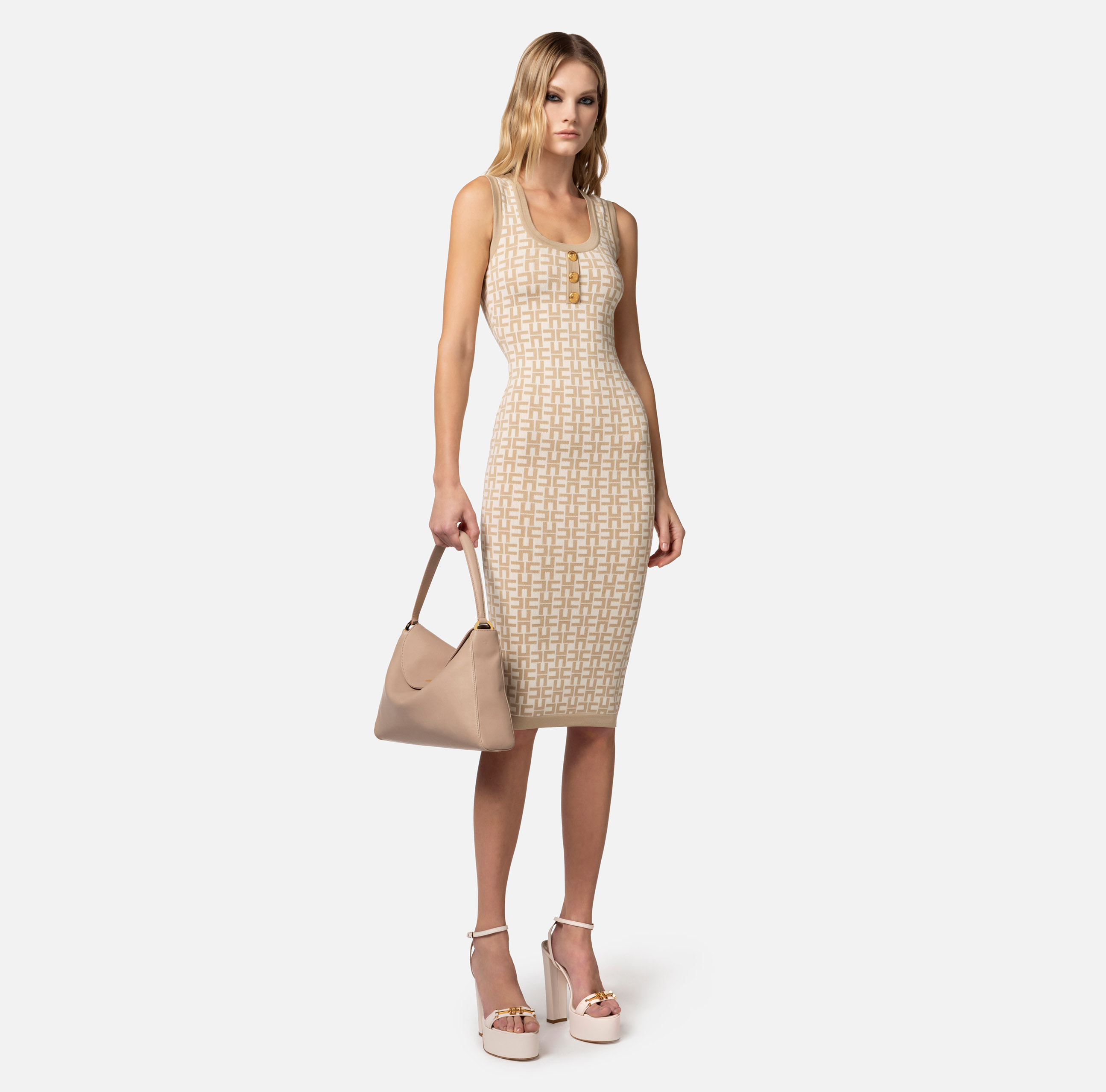 Midi dress in jacquard viscose fabric with buttons - Elisabetta Franchi