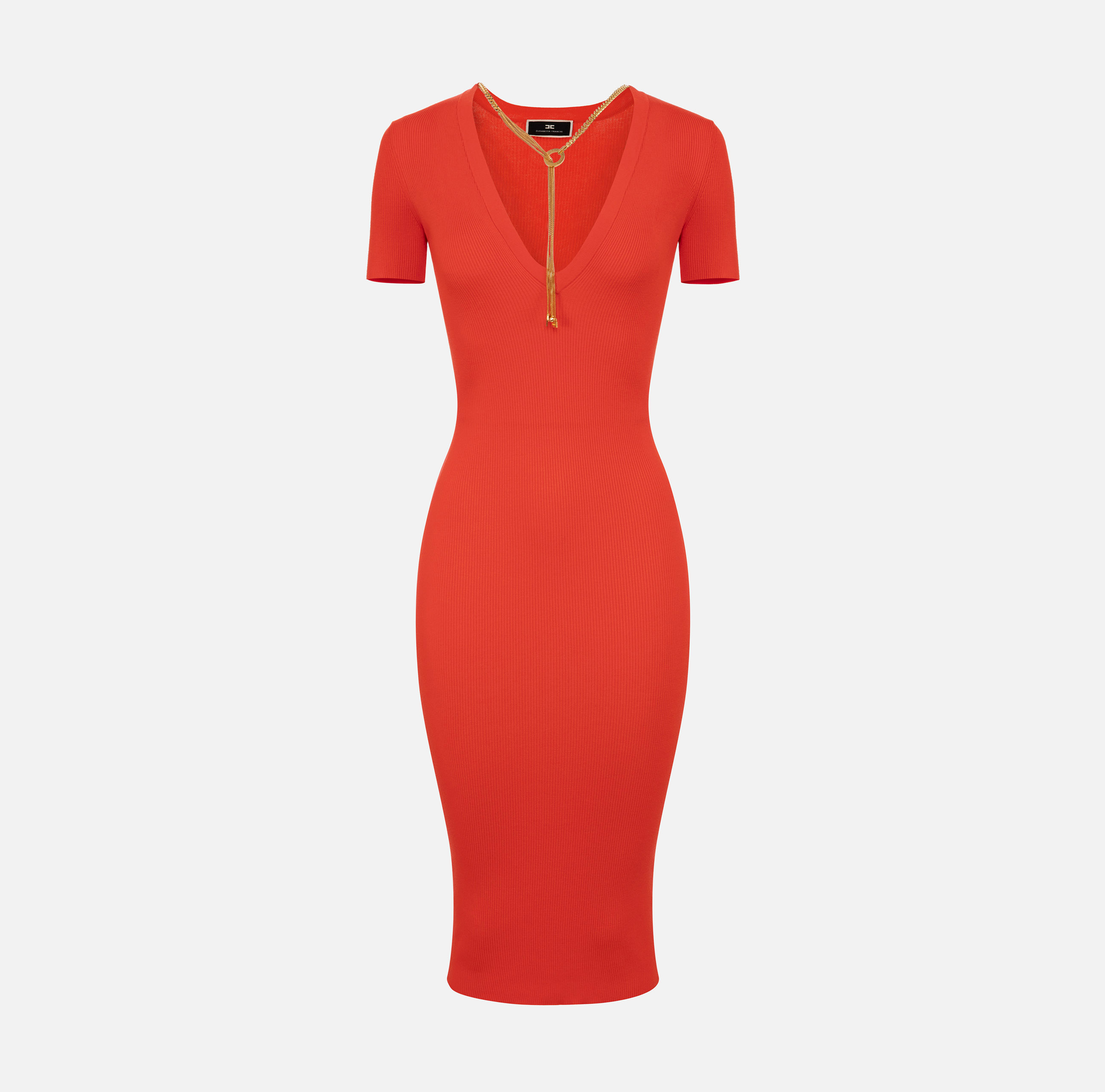 Midi dress in ribbed viscose fabric with necklace - Elisabetta Franchi