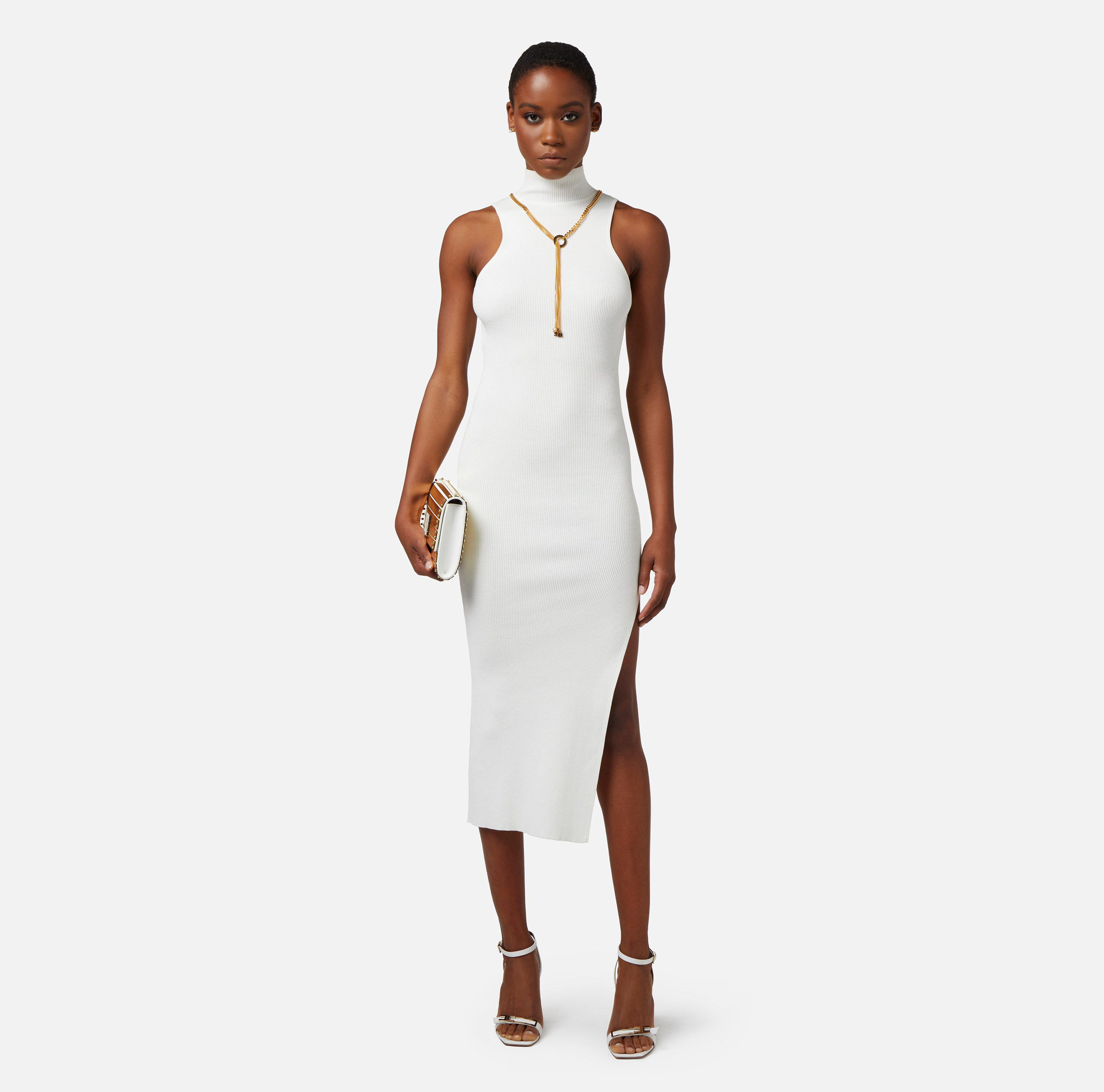 Midi dress in ribbed viscose fabric with back cut-out - Elisabetta Franchi