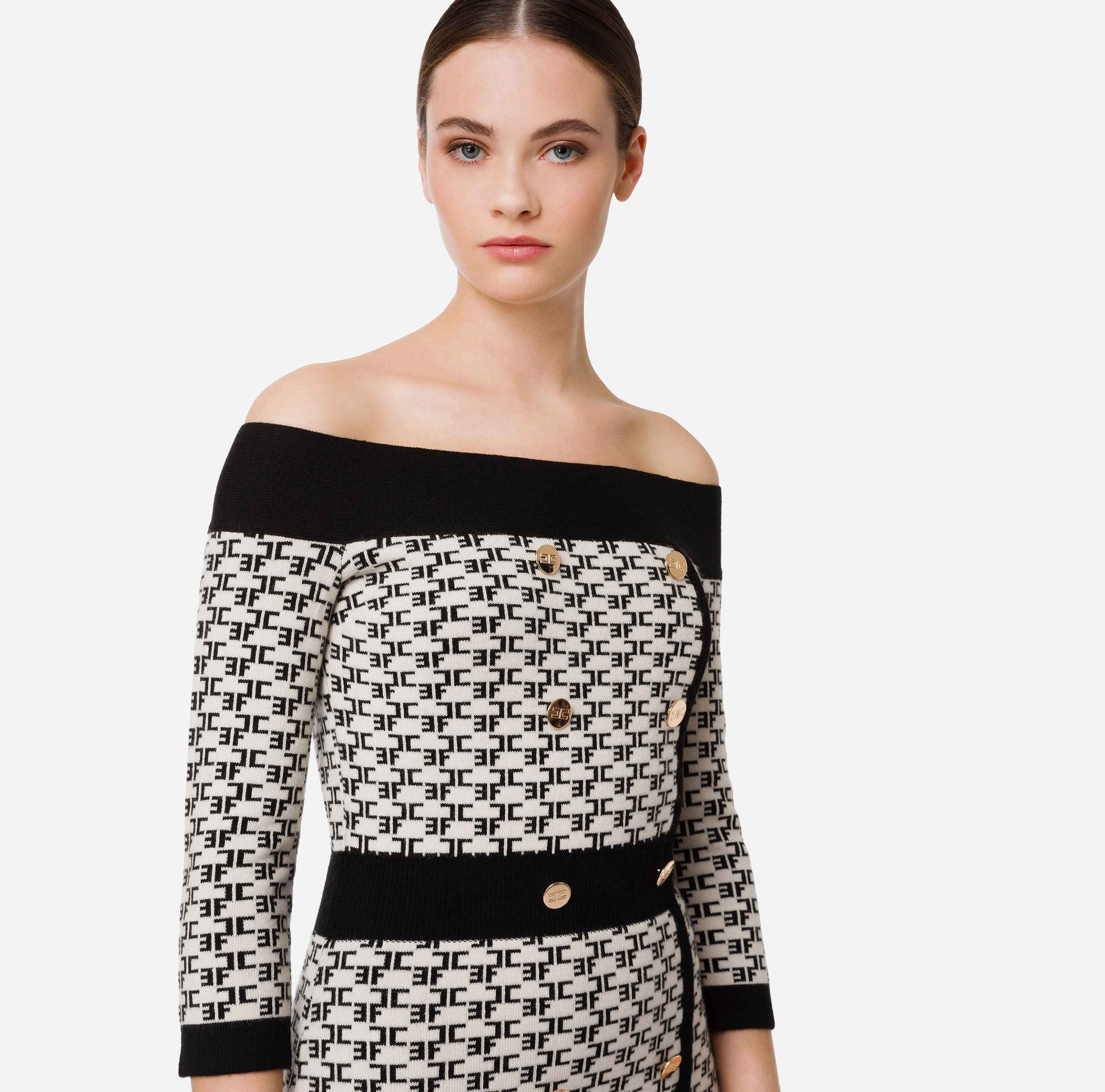 Double-Breasted Knit Monogram Lettering - Elisabetta Franchi