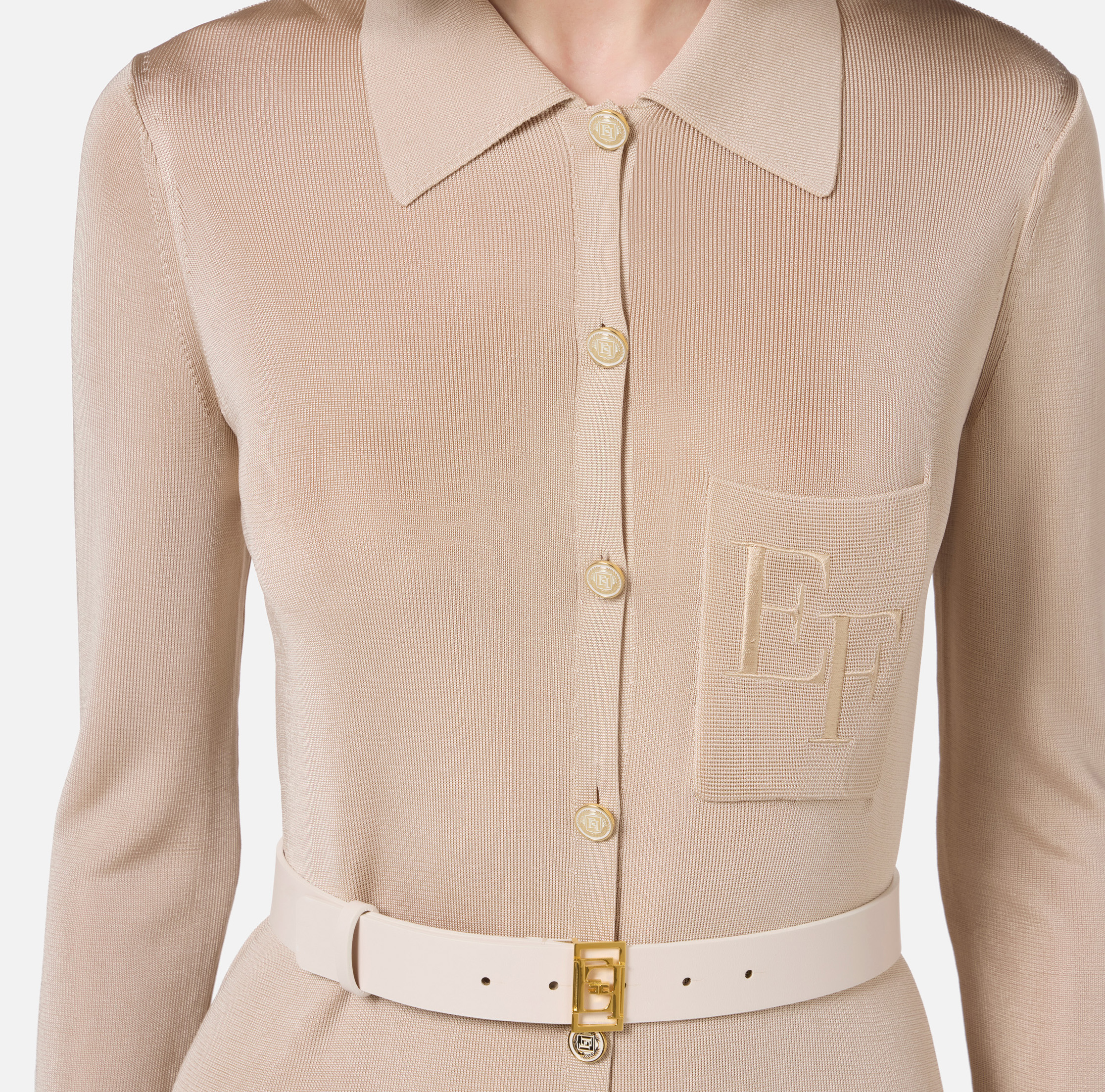 Robe longue en viscose brillante avec broderie logo et ceinture - Elisabetta Franchi