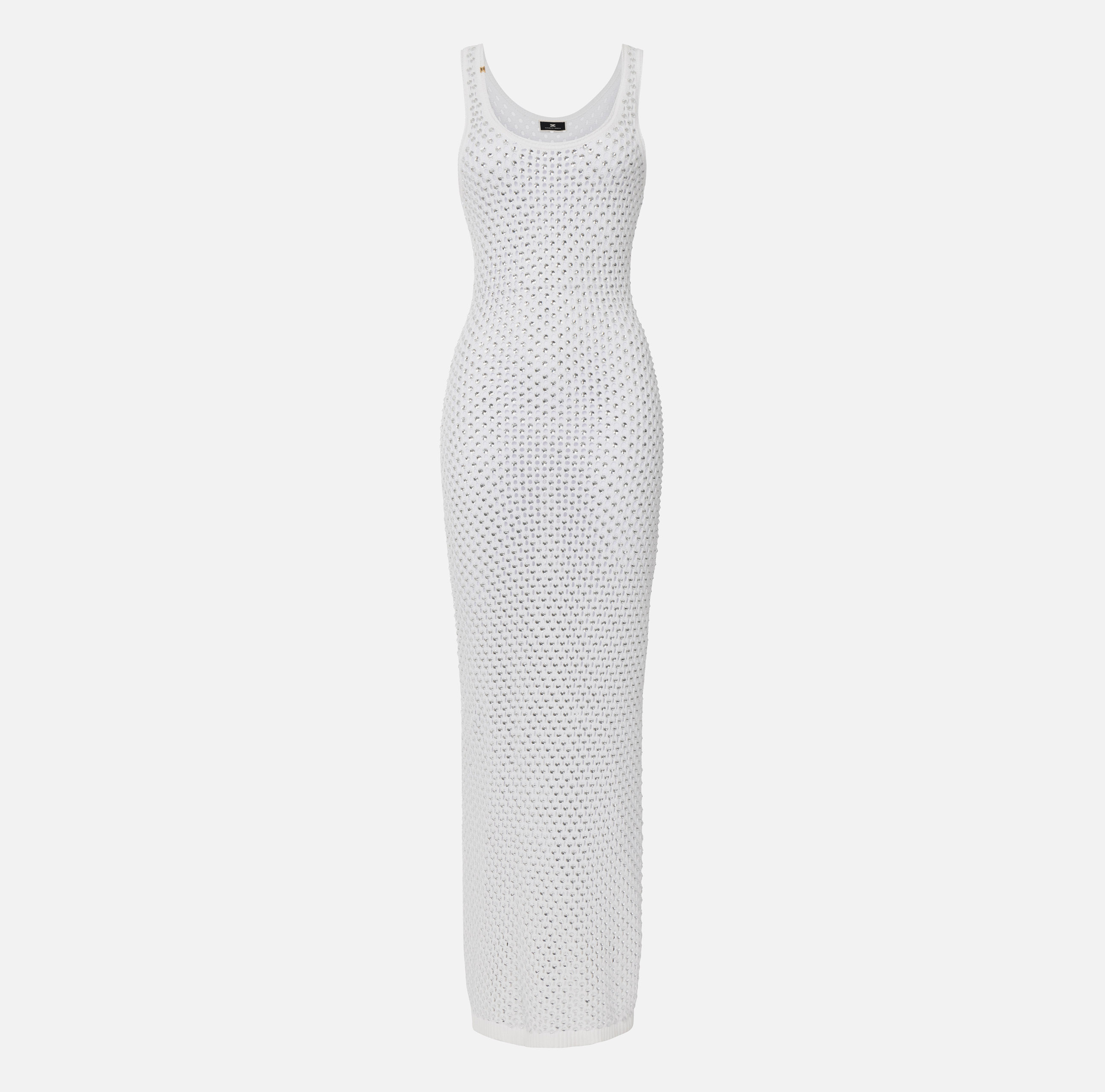 Lange jurk van katoen met neteffect en strass - Elisabetta Franchi