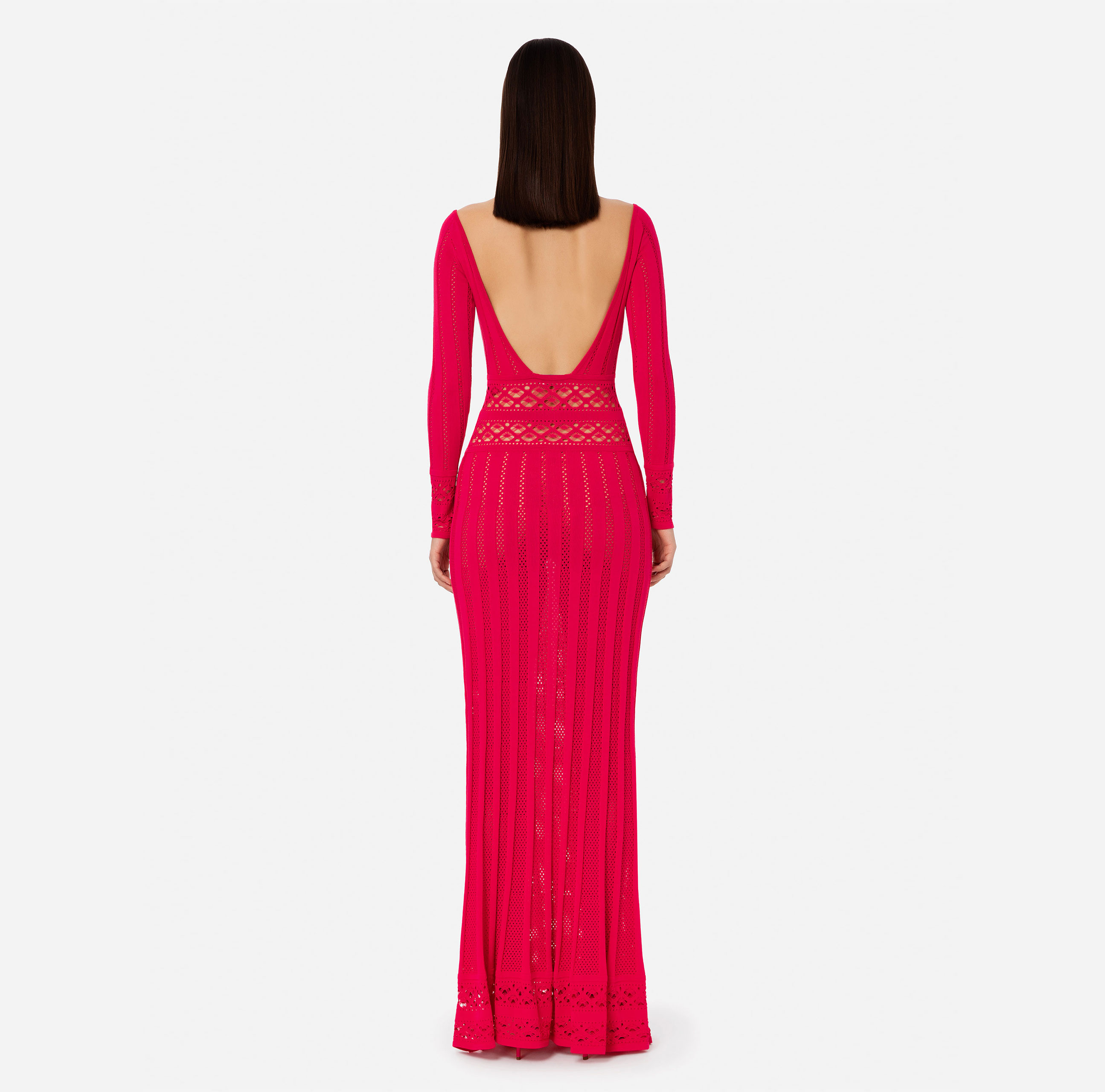Red carpet dress in lace stitch knit with mermaid skirt - Elisabetta Franchi