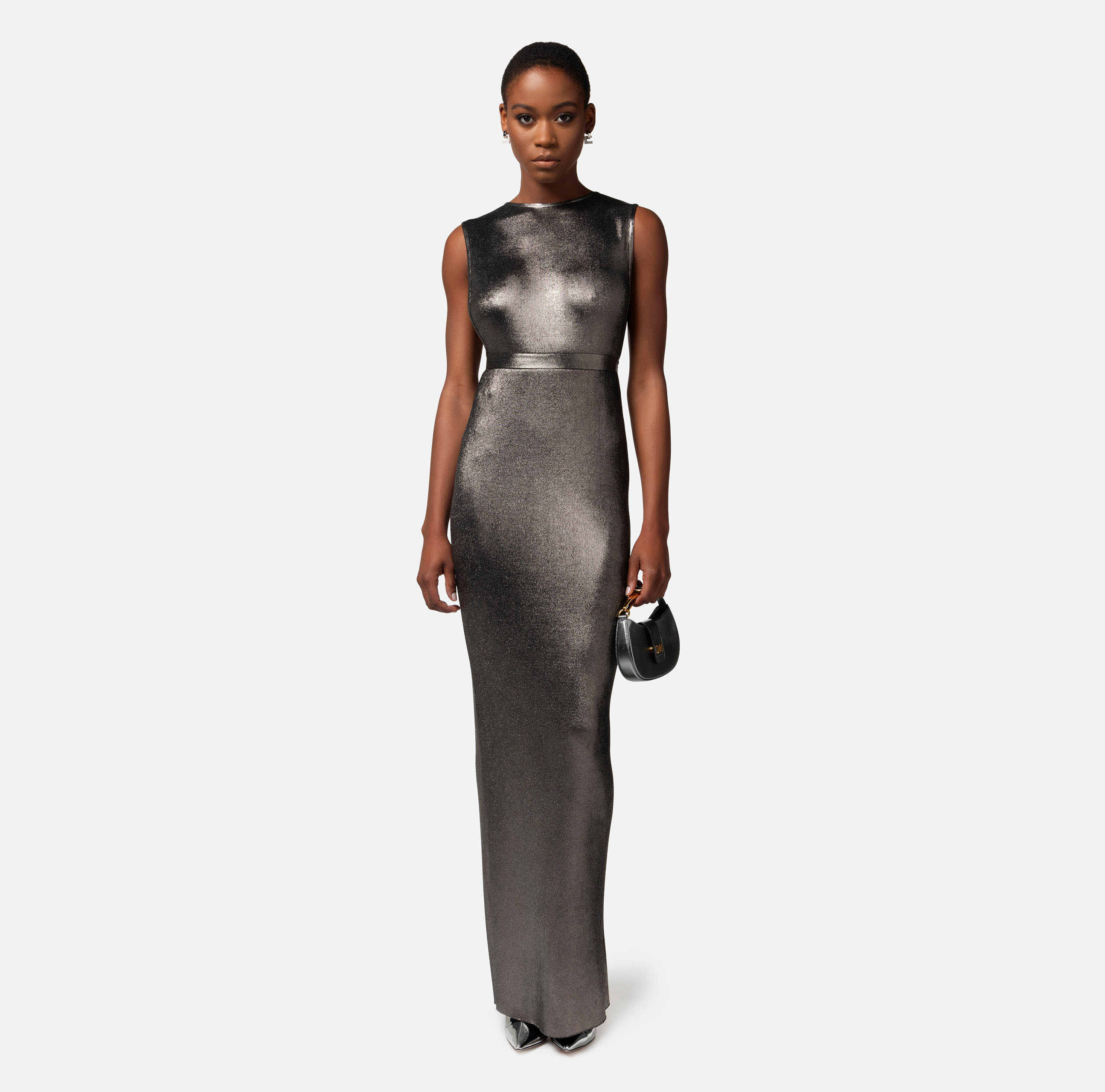 Red carpet dress in laminated viscose fabric with necklace - Elisabetta Franchi