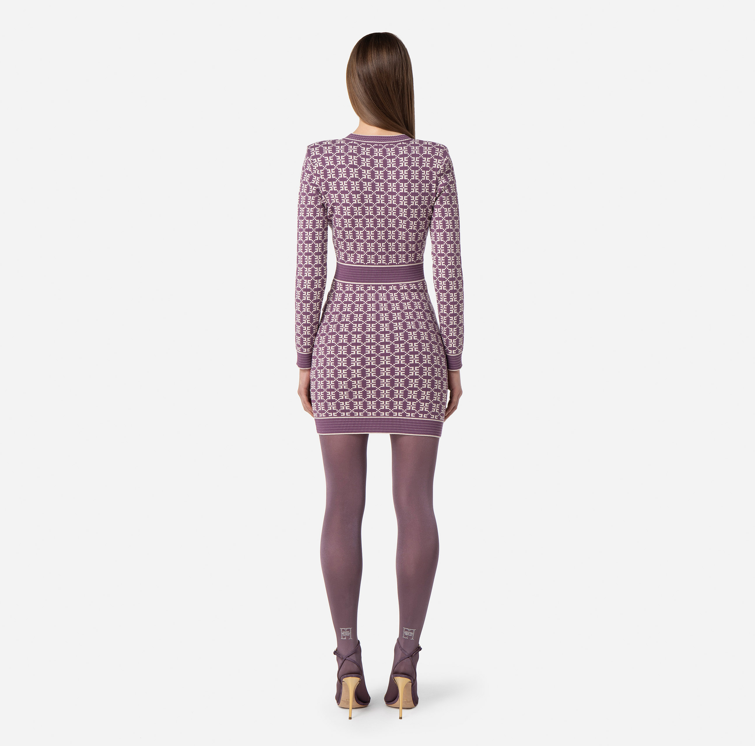 Gebreide mini-jurk van jacquardstof met logo - Elisabetta Franchi