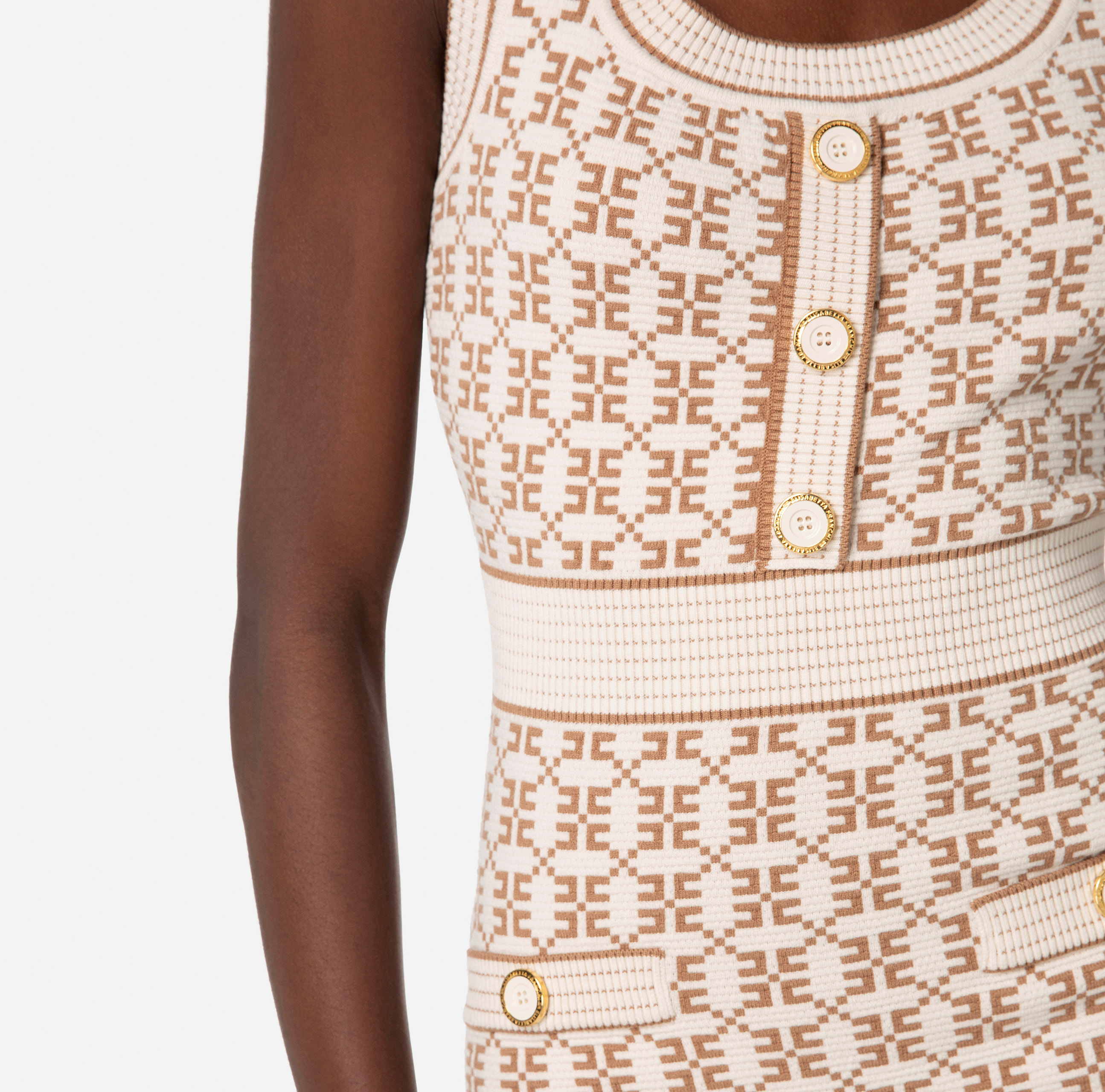 Calf-length knit dress in jacquard with logo - Elisabetta Franchi