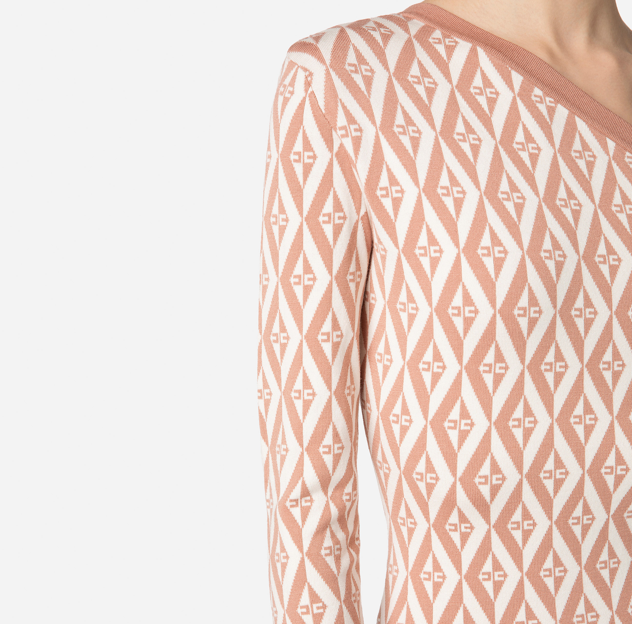One-shoulder calf-length knit dress with diamond pattern - Elisabetta Franchi