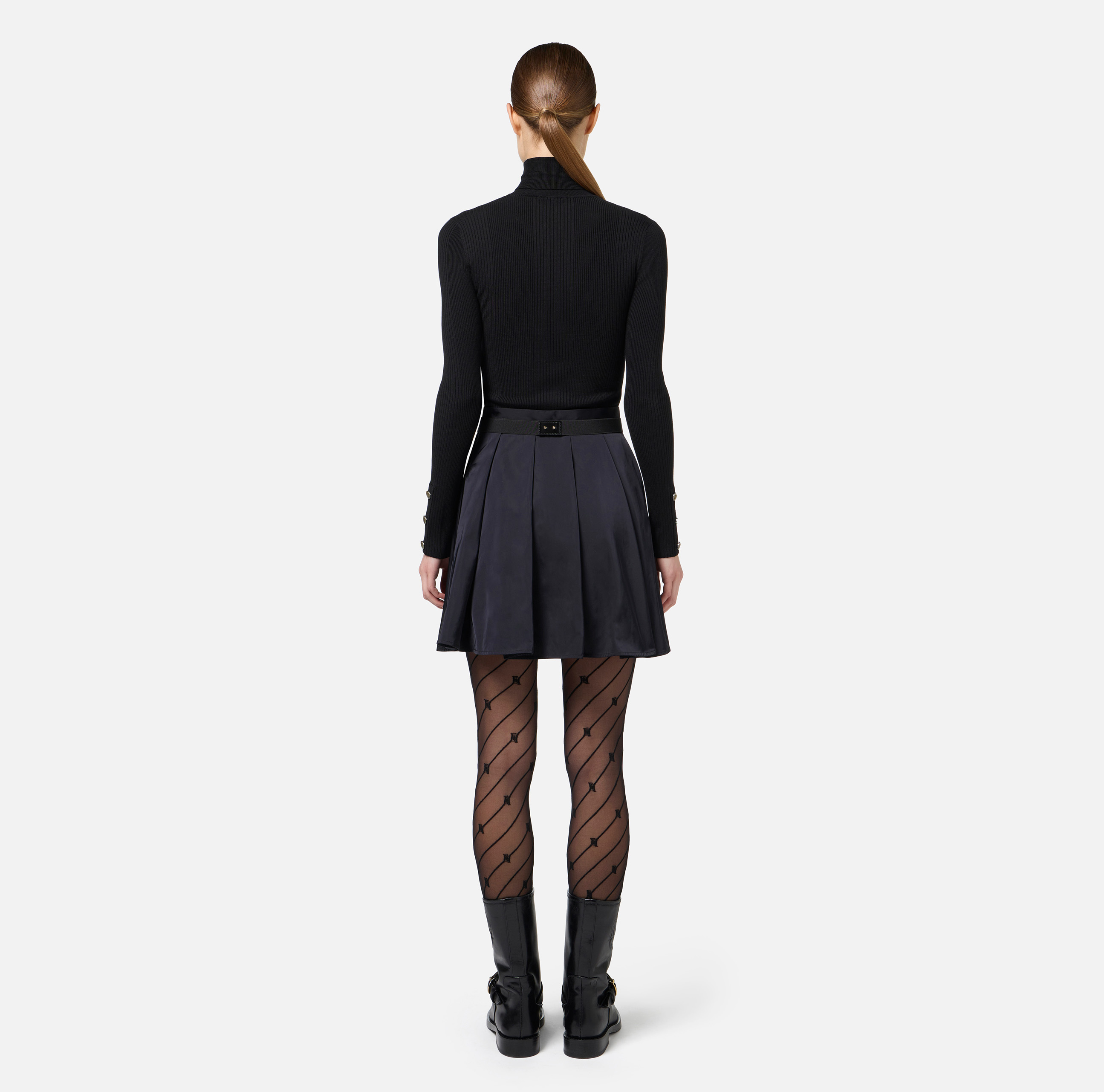 Mini-dress in narrow-ribbed viscose and silk fabric with logo embroidery - Elisabetta Franchi