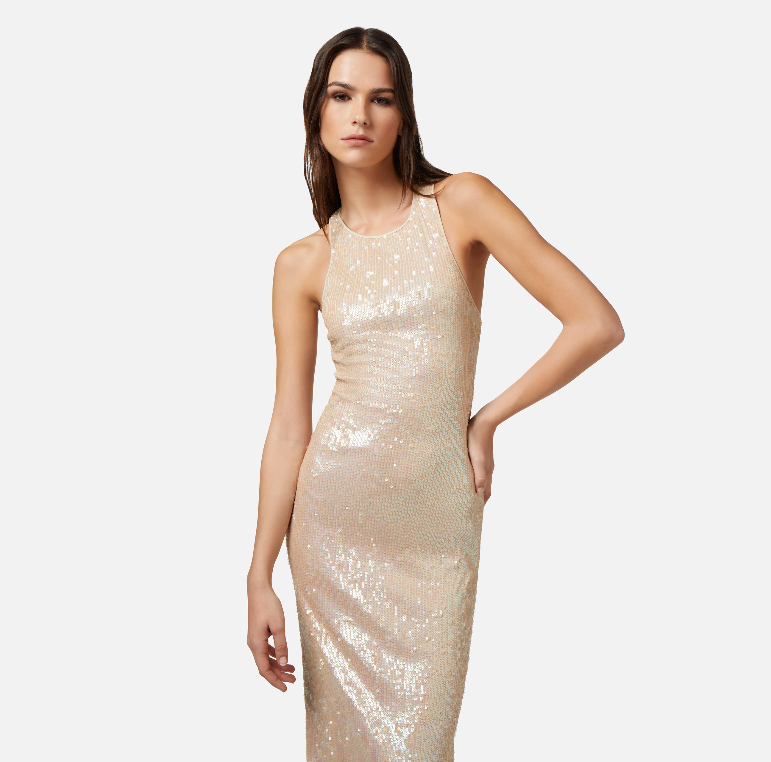 Red carpet dress in jersey with sequins - Elisabetta Franchi