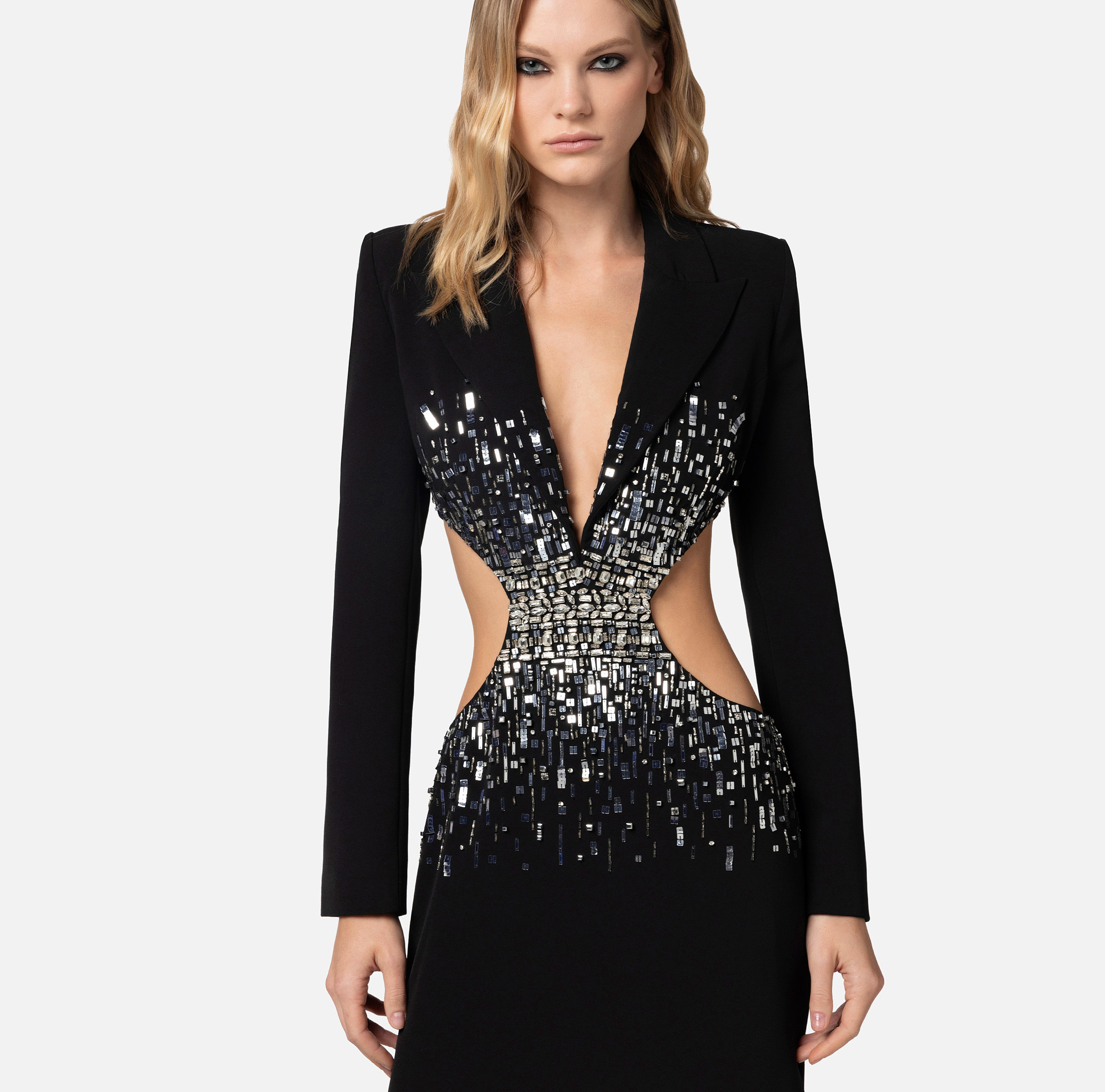 Red carpet dress in crêpe fabric with cut-out and embroidery - Elisabetta Franchi