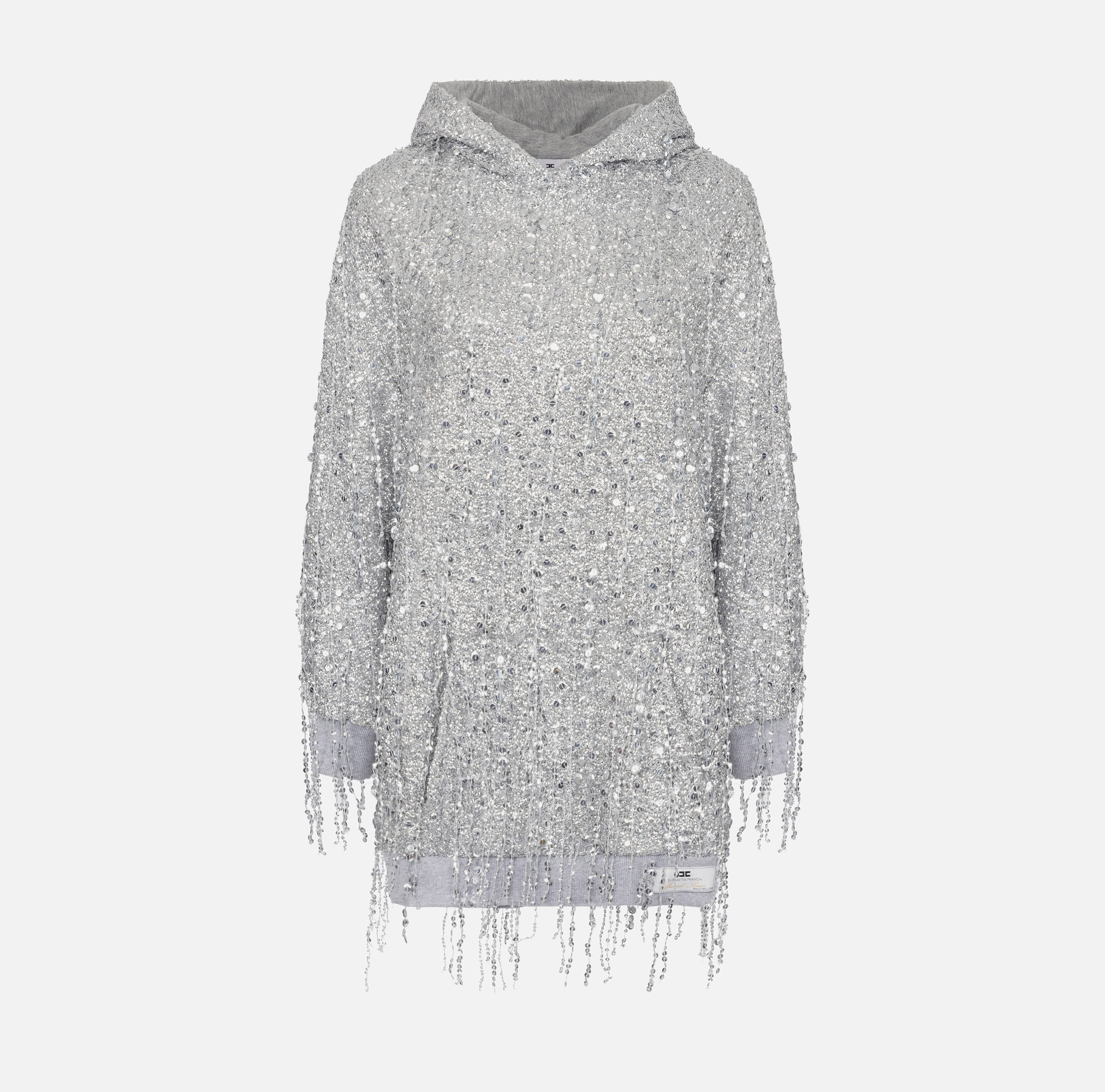 Fleece mini-dress with hood and sequin fringes - Elisabetta Franchi