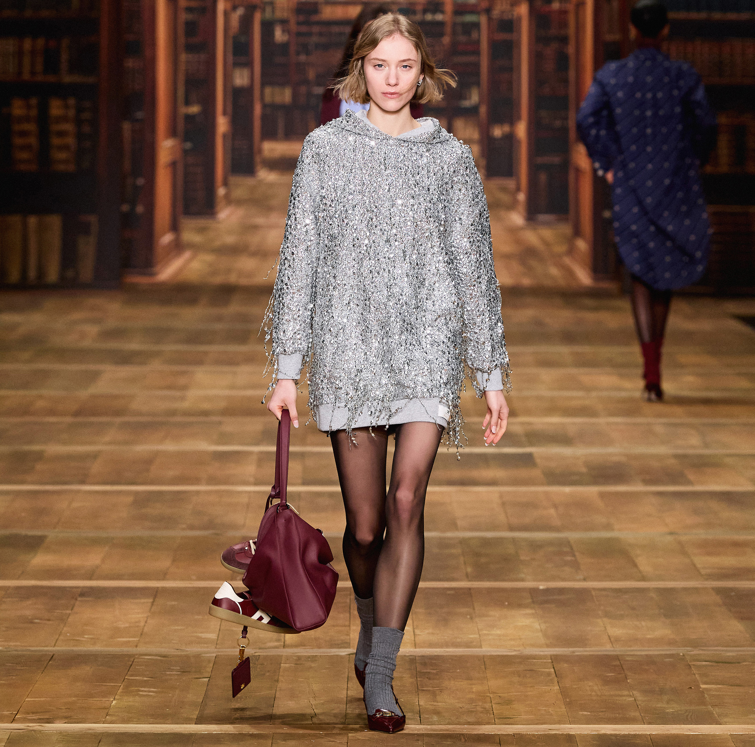 Fleece mini-dress with hood and sequin fringes - Elisabetta Franchi