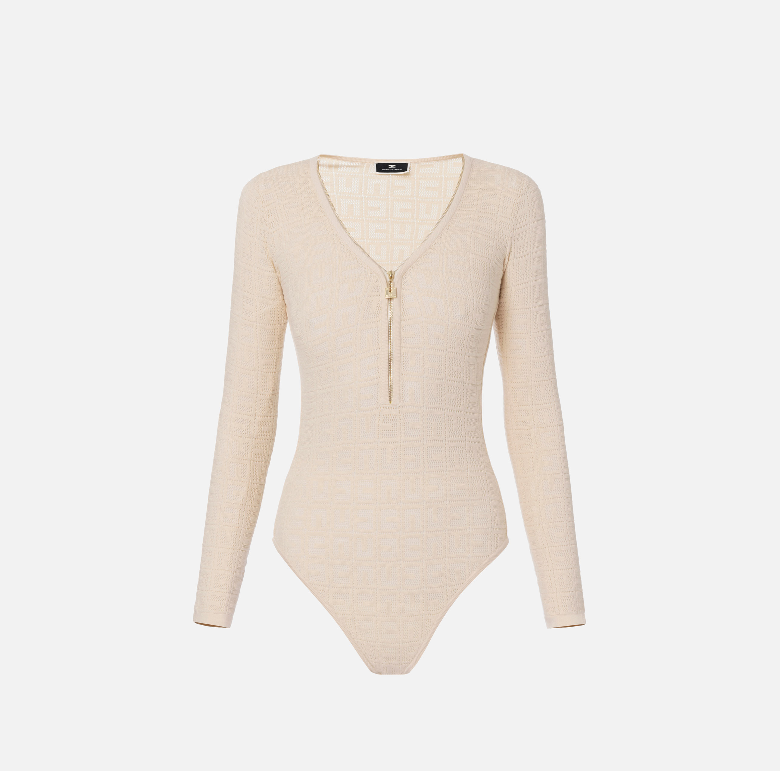 Mesh stitch bodysuit in viscose fabric with logo - Elisabetta Franchi