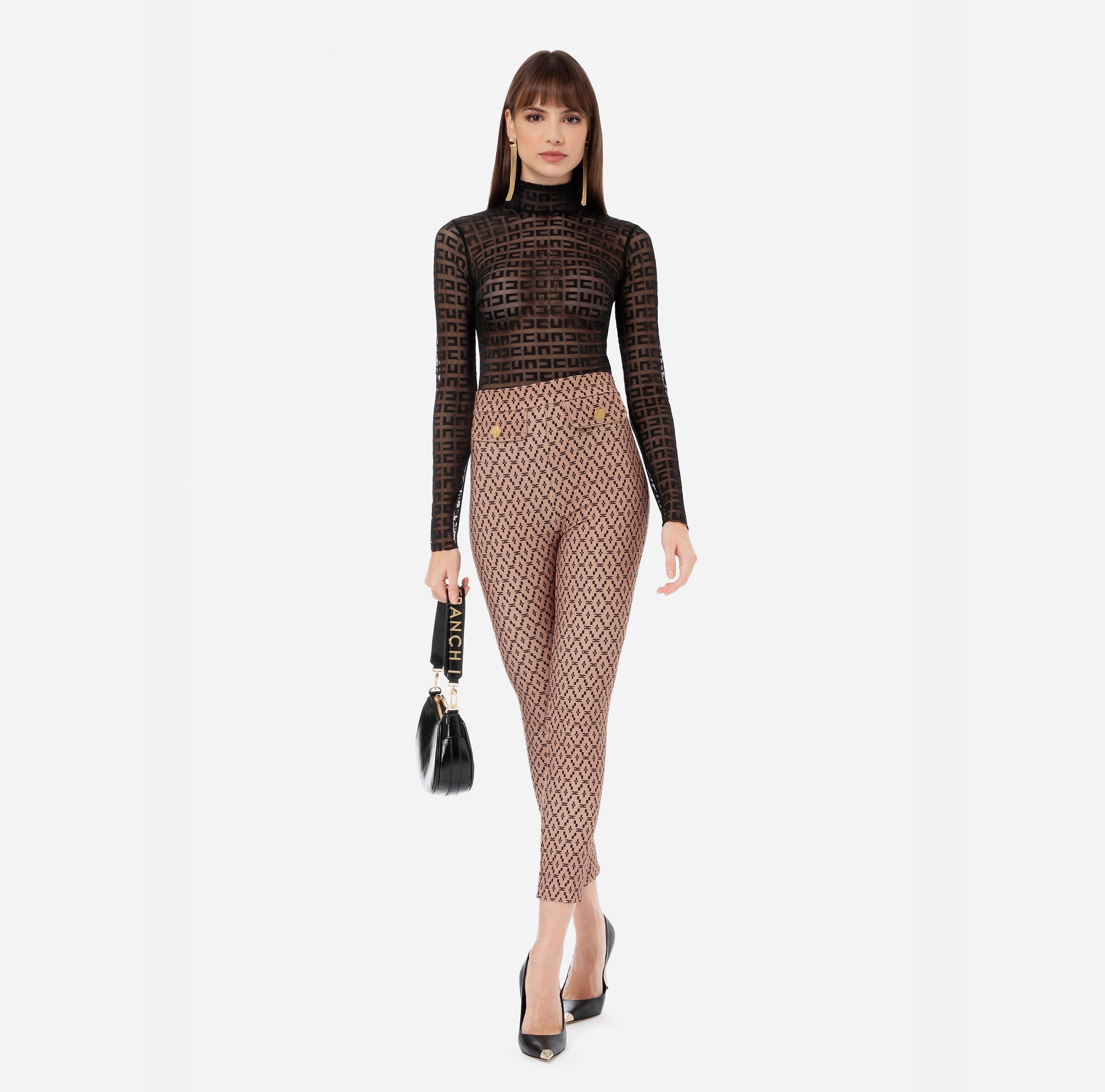 Long-sleeved bodysuit with high collar and open back neckline - Elisabetta Franchi