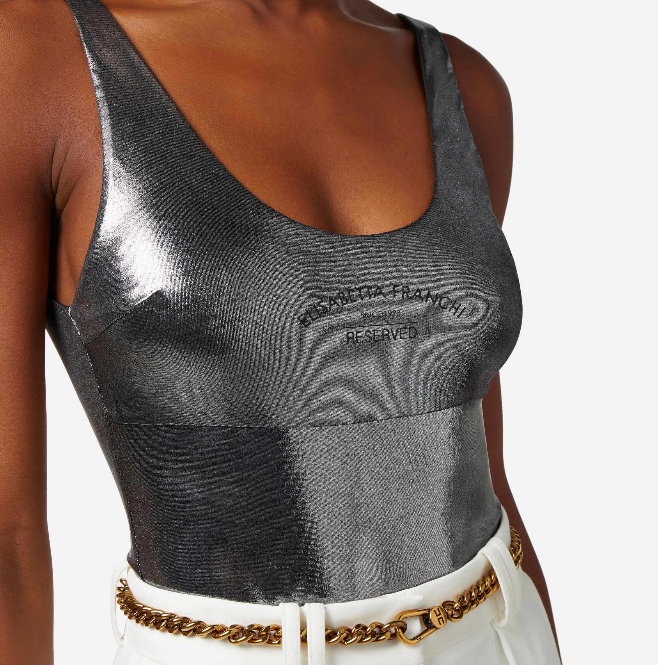 Metallic jersey bodysuit with logo print - Elisabetta Franchi