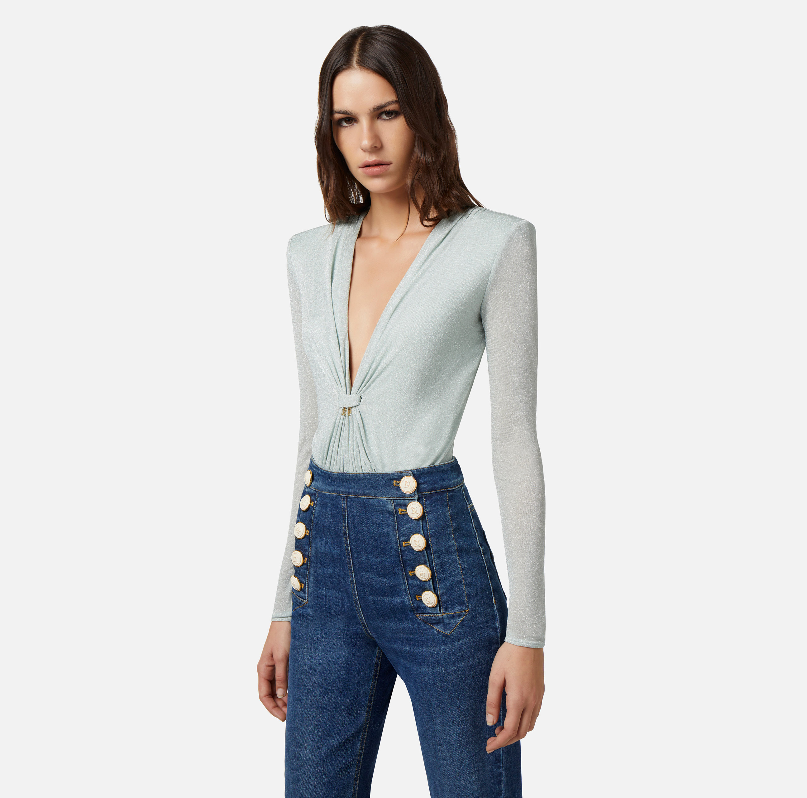 Bodysuit in jersey lurex fabric with plunge neckline - Elisabetta Franchi