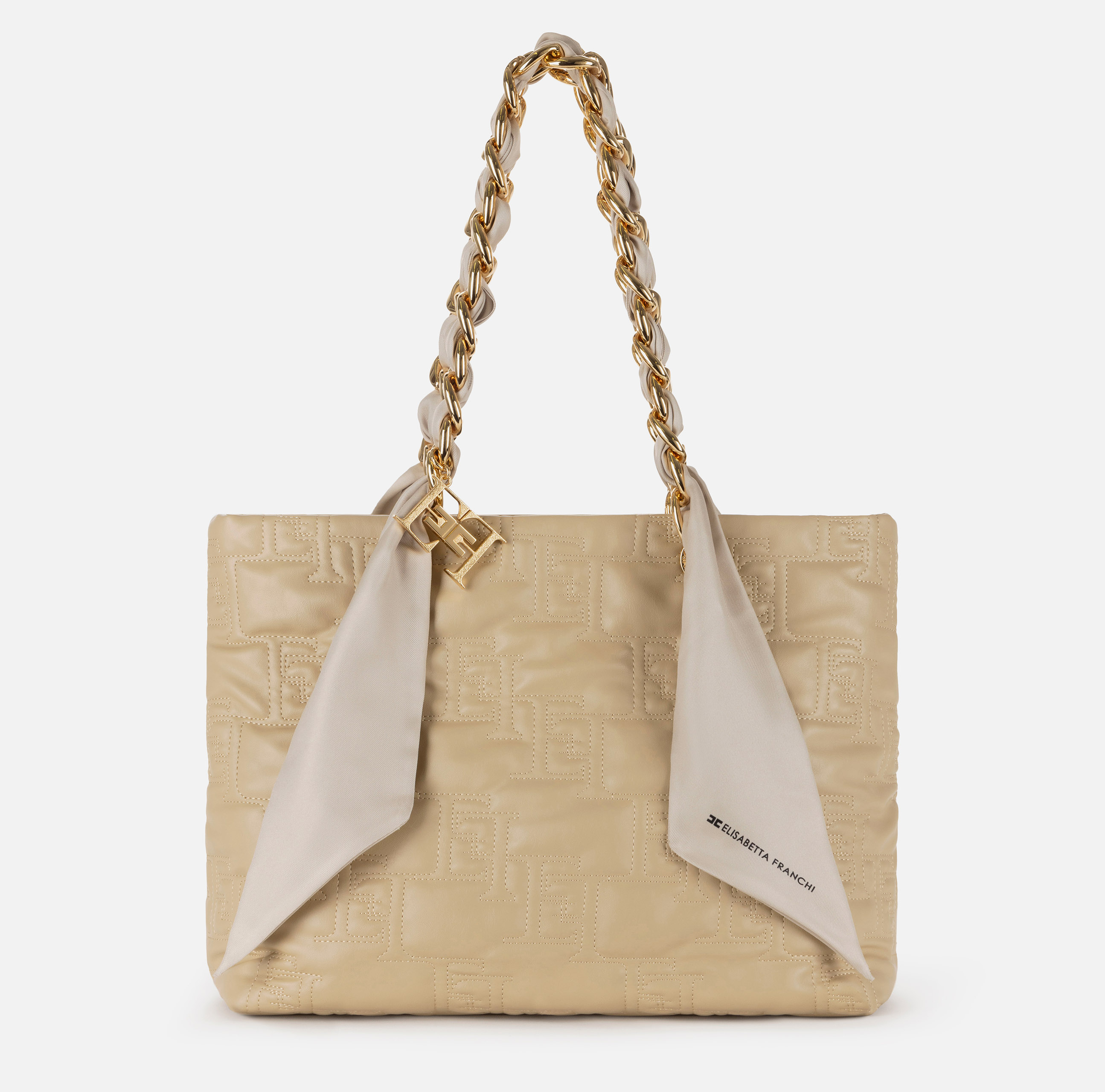 Large shopper bag with foulard scarf chain - BORSE - Elisabetta Franchi