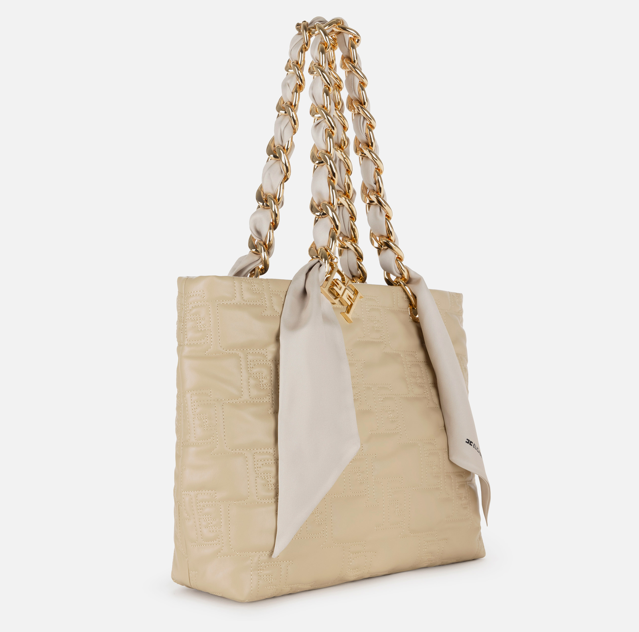 Large shopper bag with foulard scarf chain - Elisabetta Franchi