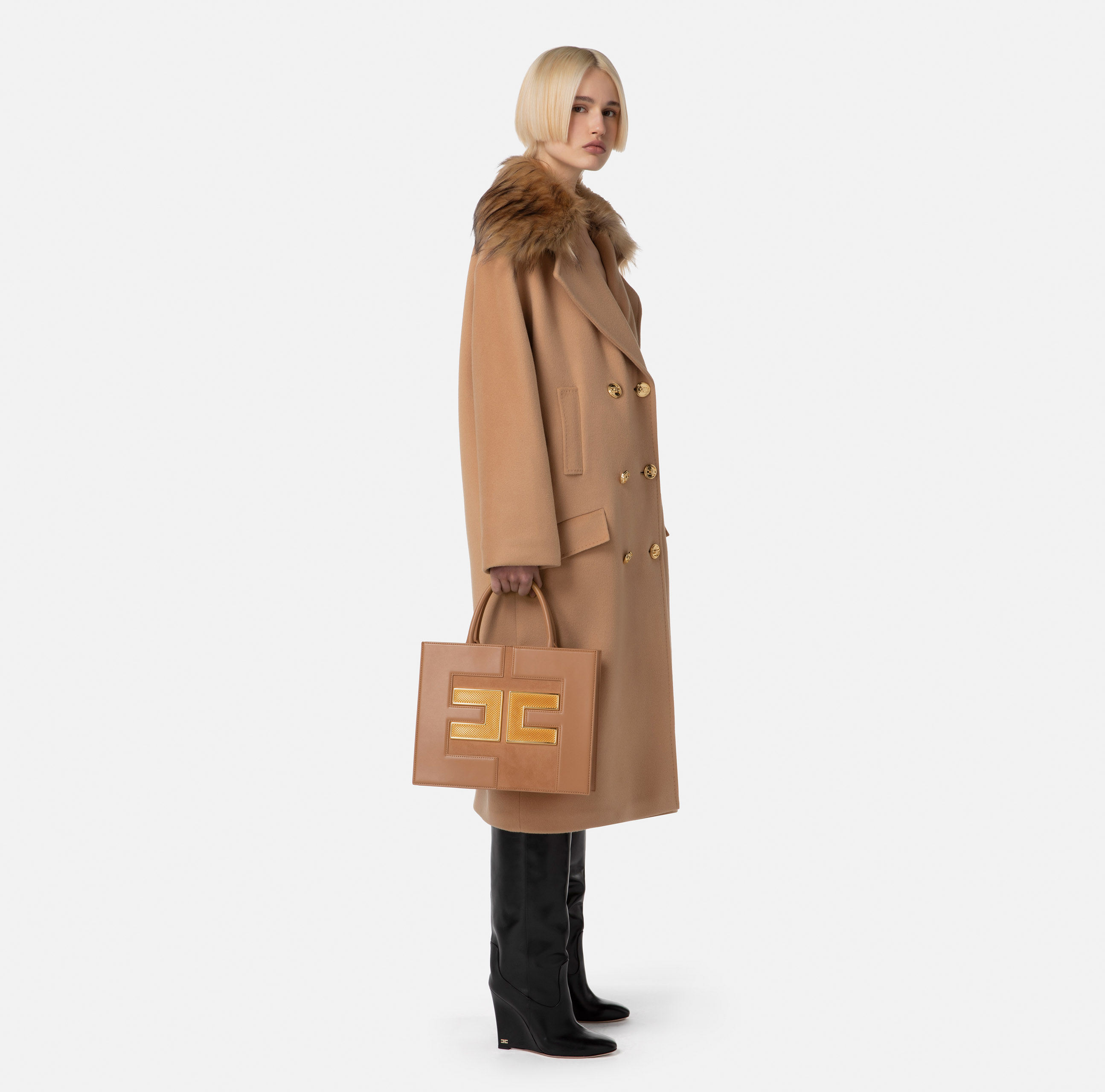 Medium handbag with mesh logo - Elisabetta Franchi