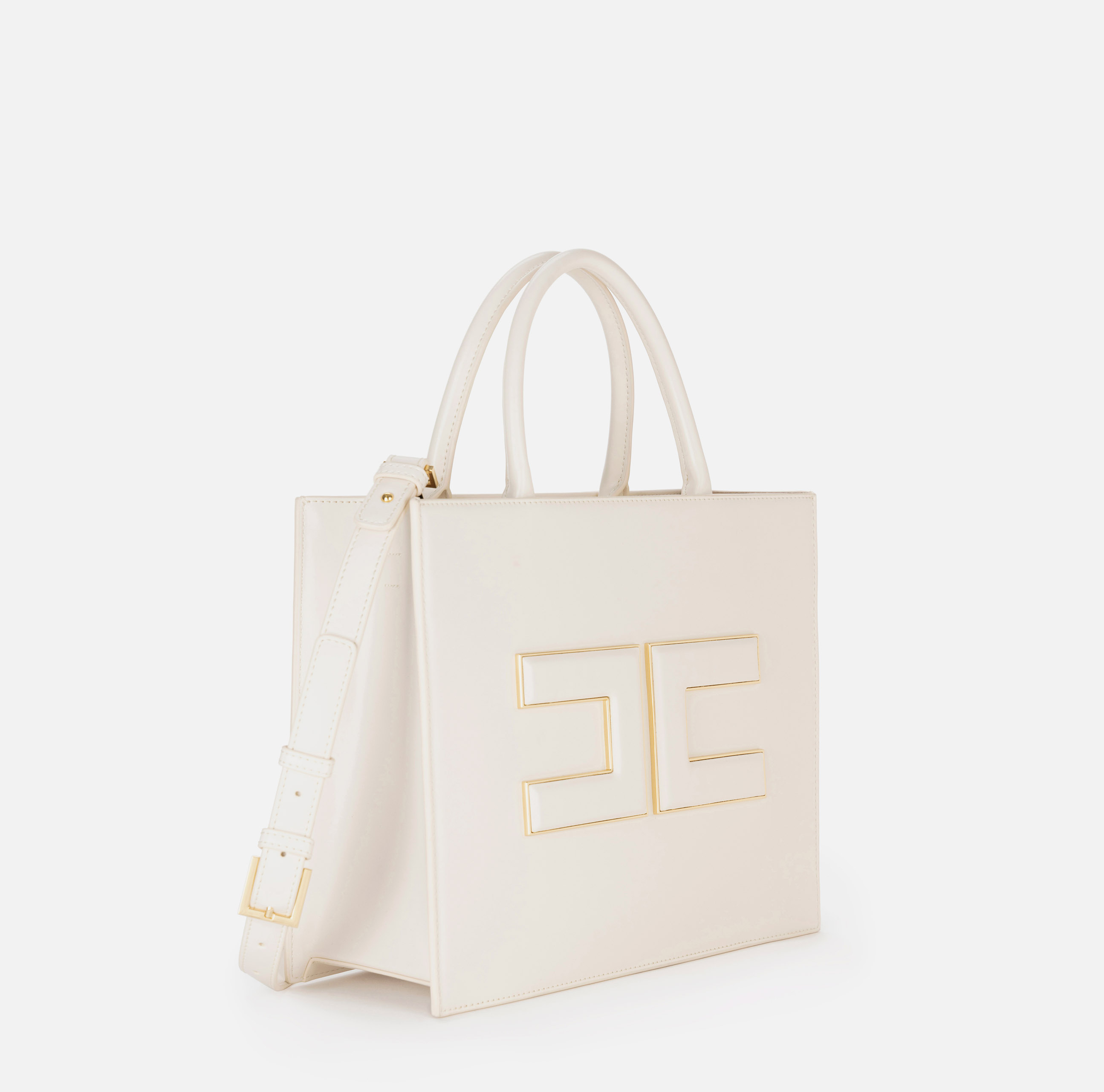 Średnia torba na zakupy z blaszką z logo - Elisabetta Franchi