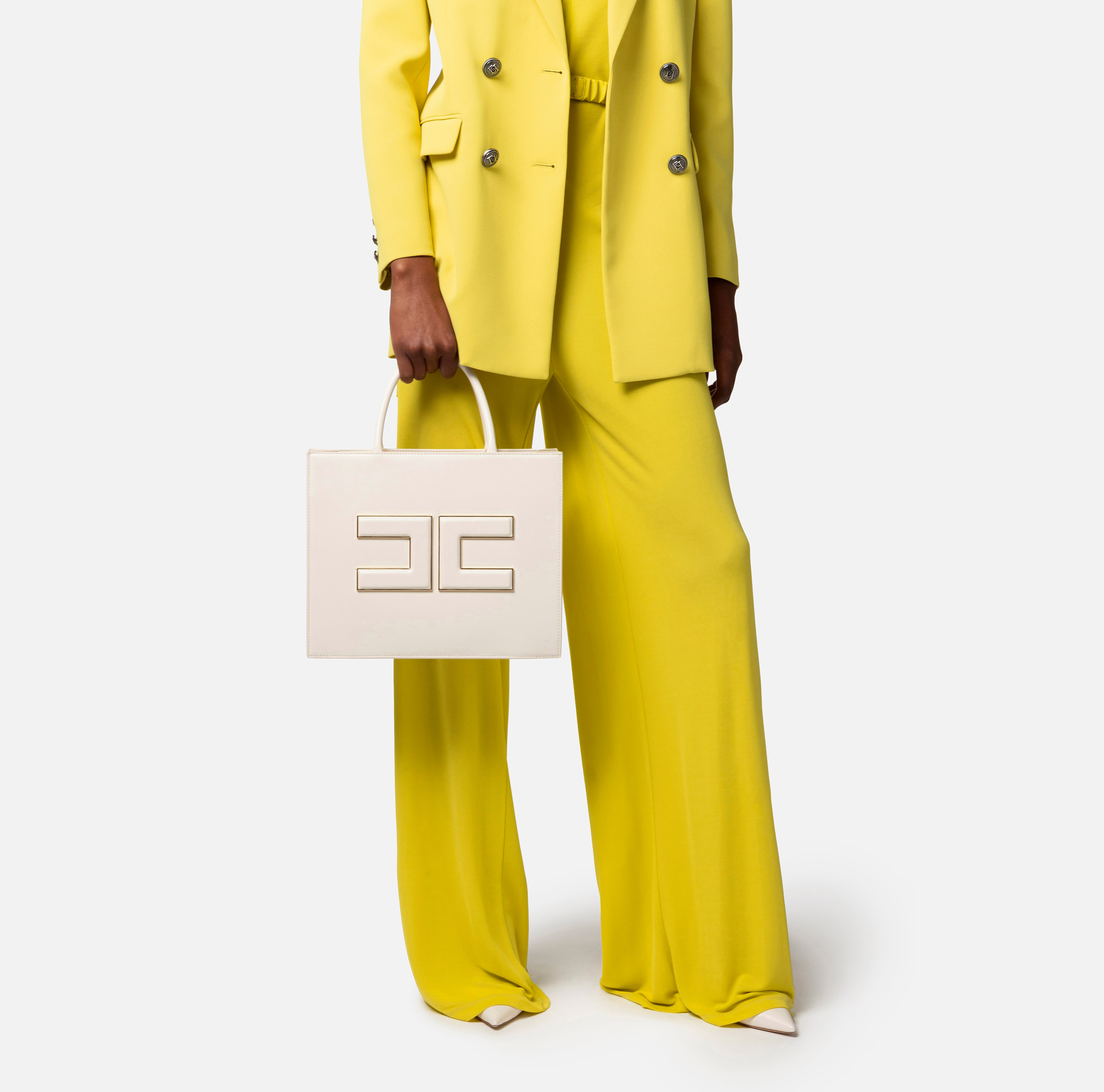 Średnia torba na zakupy z blaszką z logo - Elisabetta Franchi