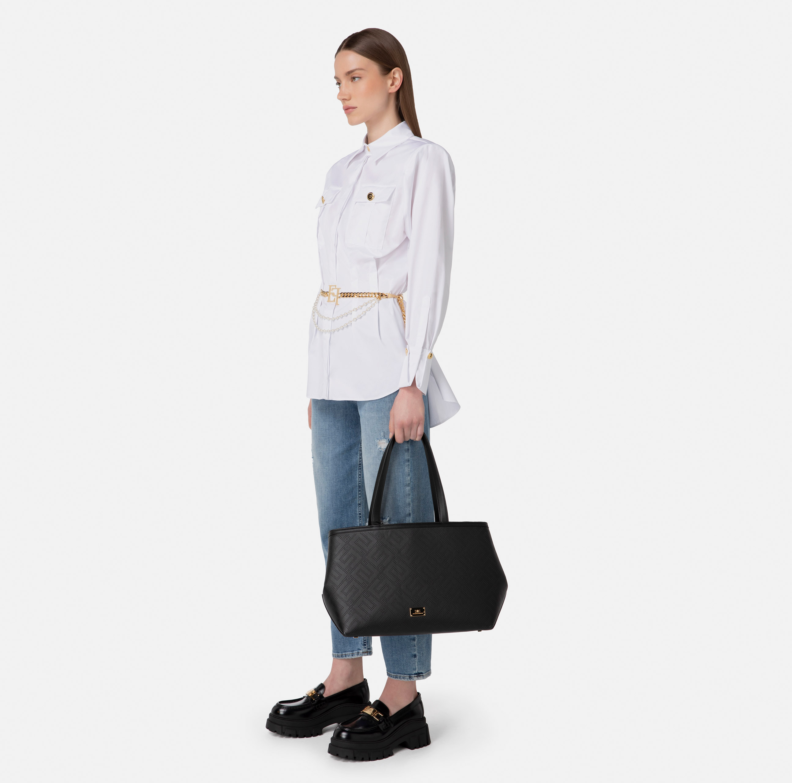 Large shopper bag with logo print - Elisabetta Franchi