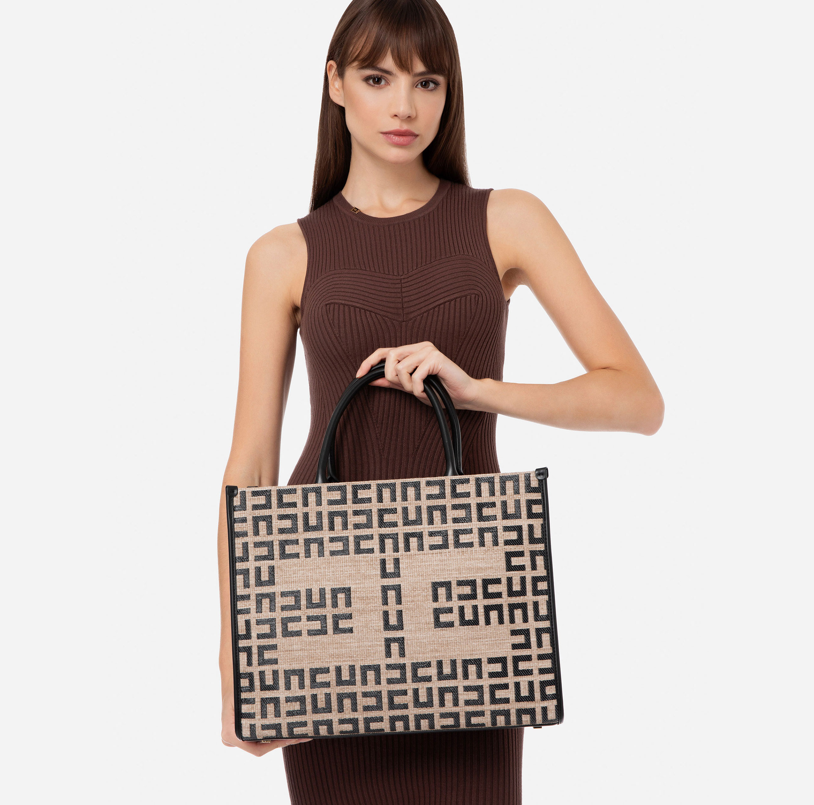 Raffia medium shopper bag - Elisabetta Franchi