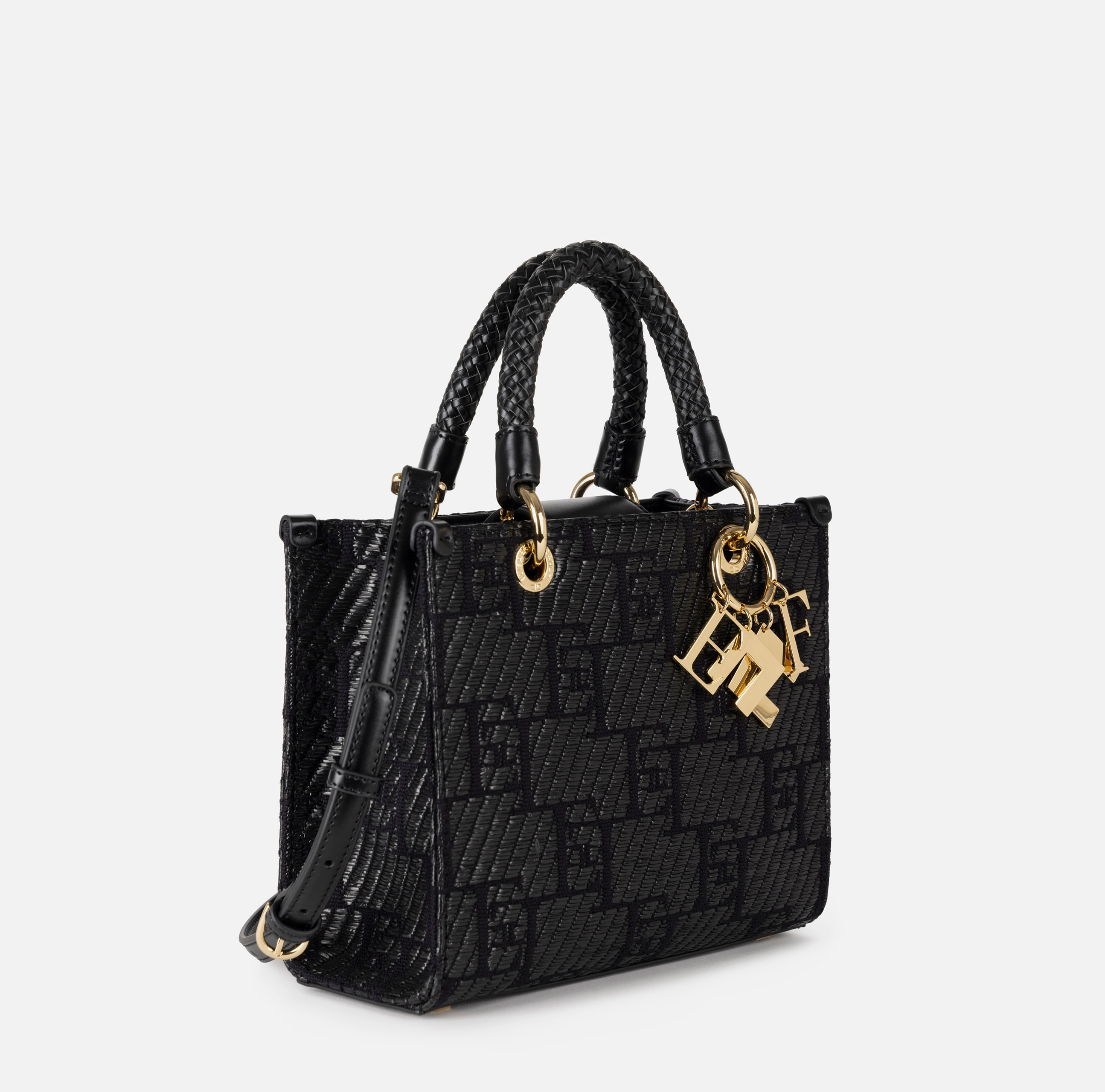 Small shopper bag in jacquard raffia with charms - Elisabetta Franchi