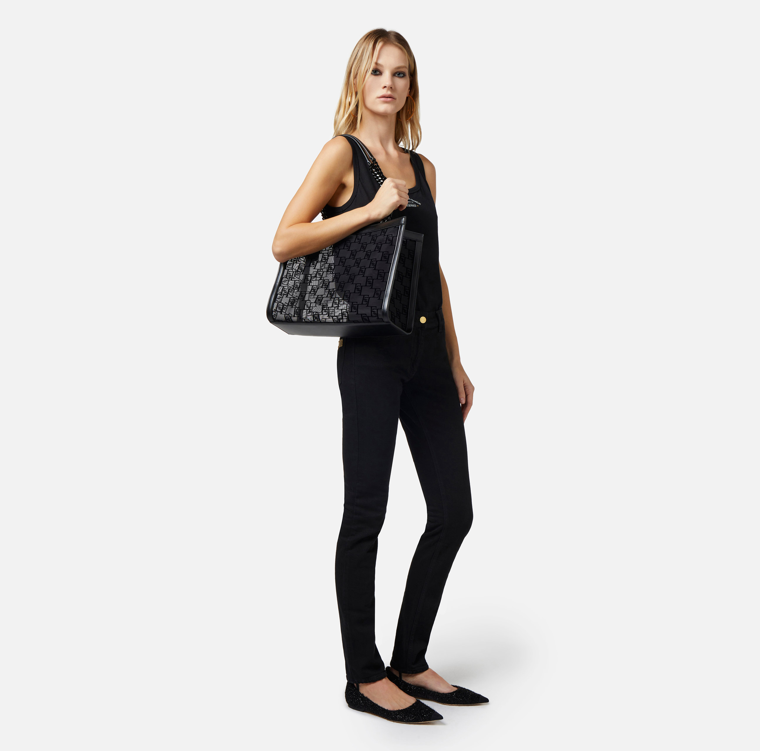 Large shopper bag in flocked mesh - Elisabetta Franchi